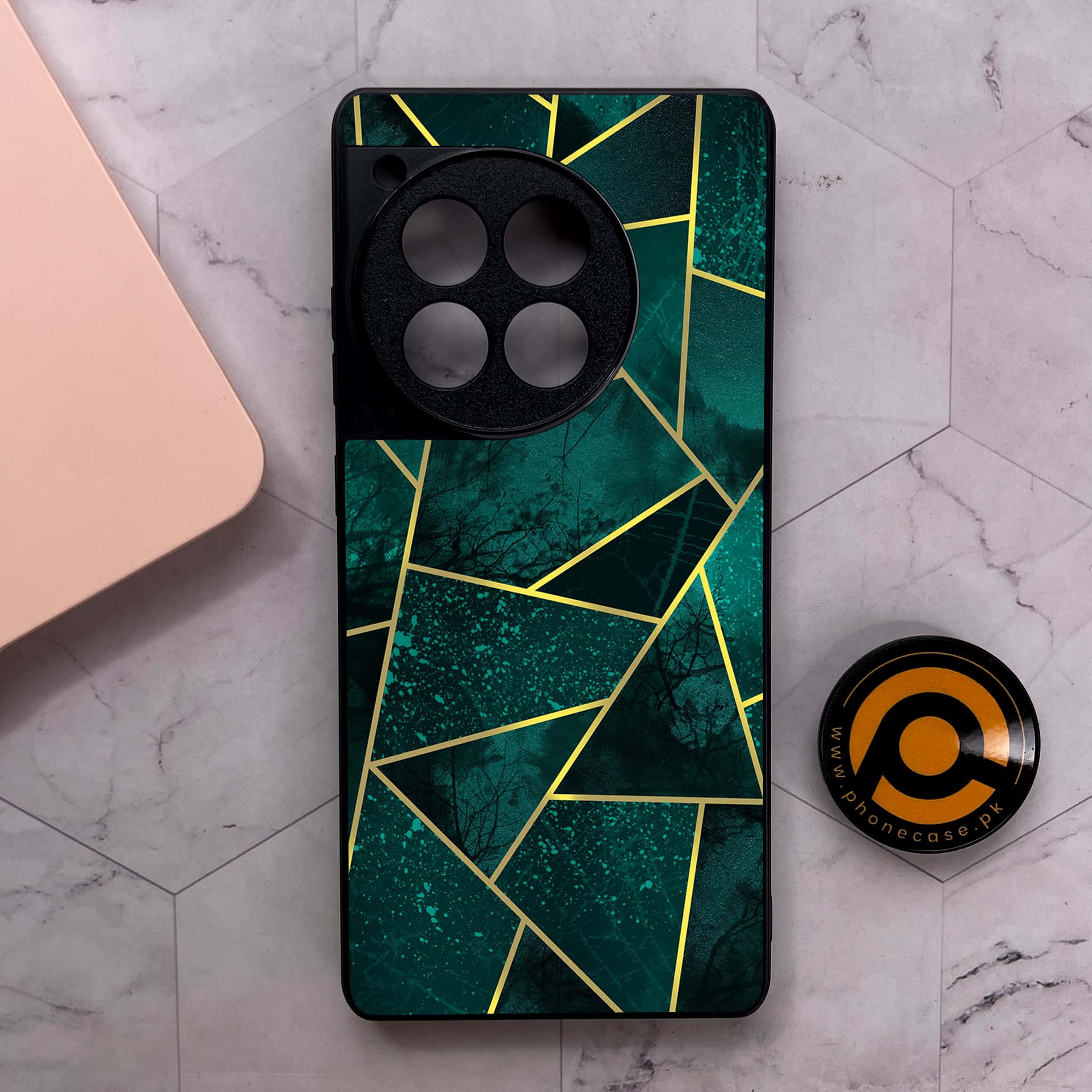 OnePlus 12R - Geometric Marble Series - Premium Metal Printed soft Bumper shock Proof Case