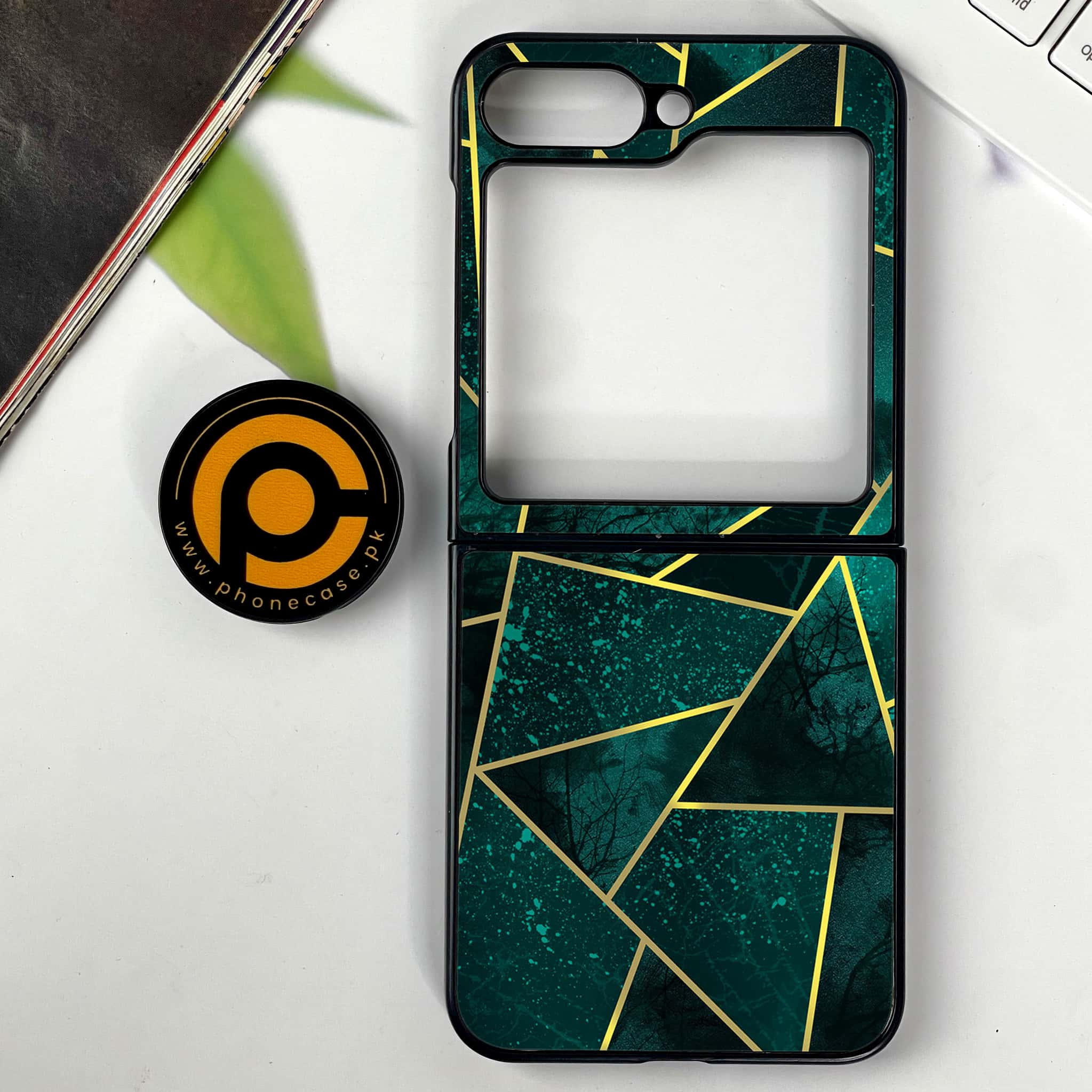 Galaxy Z Flip 6 - Geometric Marble Series - Premium Printed Glass soft Bumper shock Proof Case