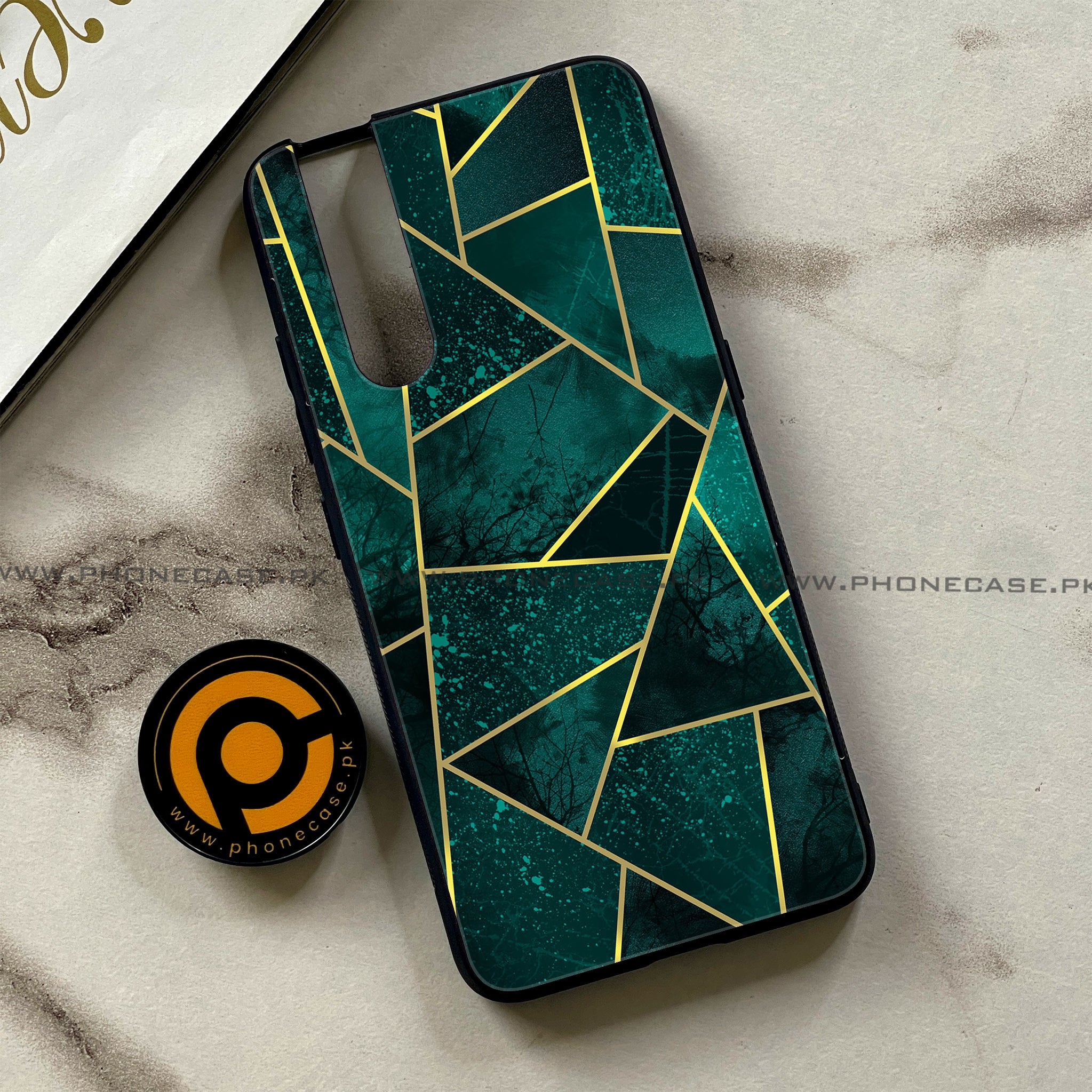 Vivo V15 Pro - Geometric Marble Series - Premium Printed Glass soft Bumper shock Proof Case