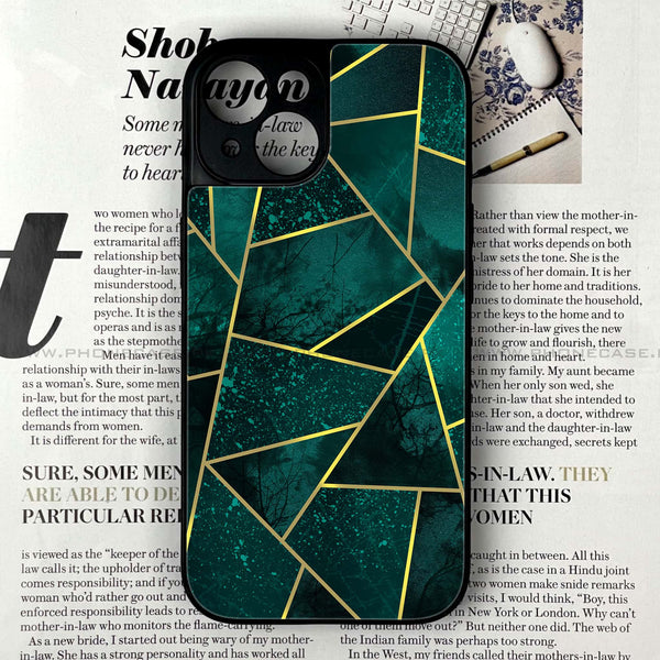 iPhone 13 - Geometric Marble Design 9 - Premium Printed Glass soft Bumper shock Proof Case CS-8593