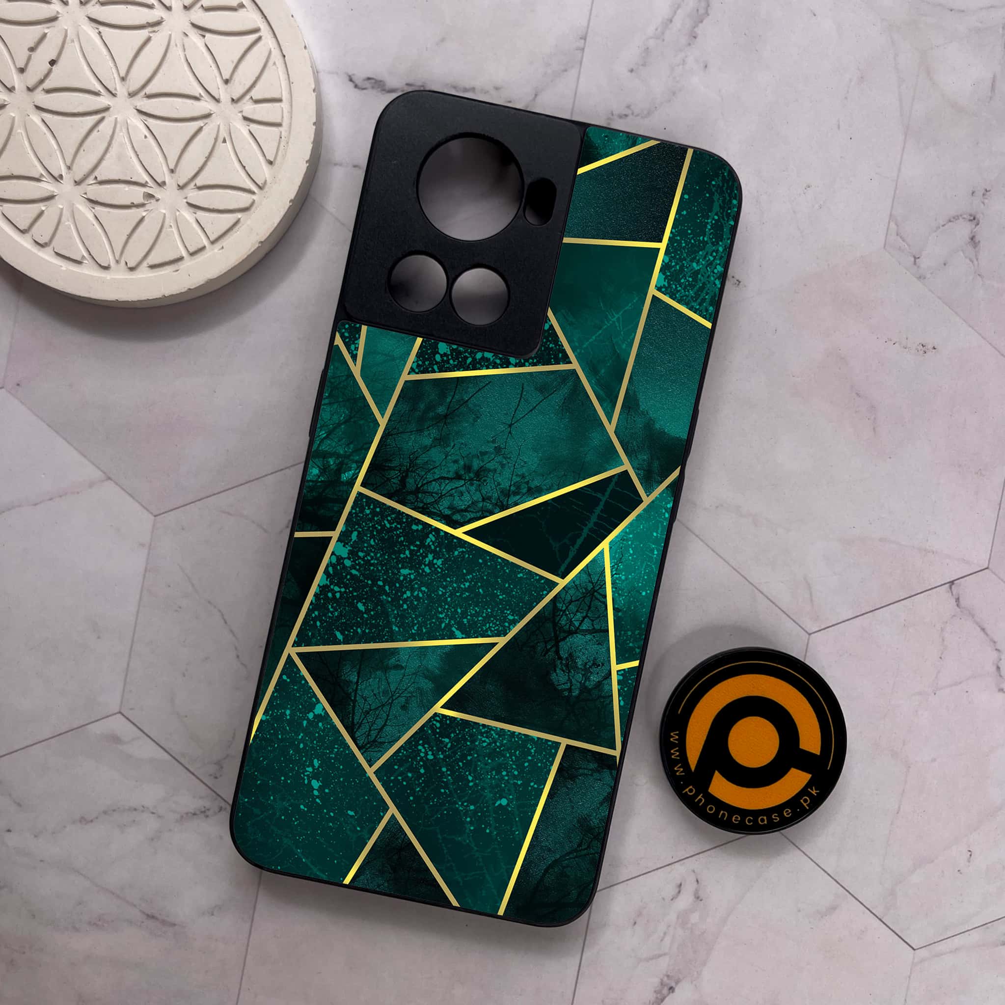 OnePlus 10R - Geometric Marble Series - Premium Metal Printed soft Bumper shock Proof Case