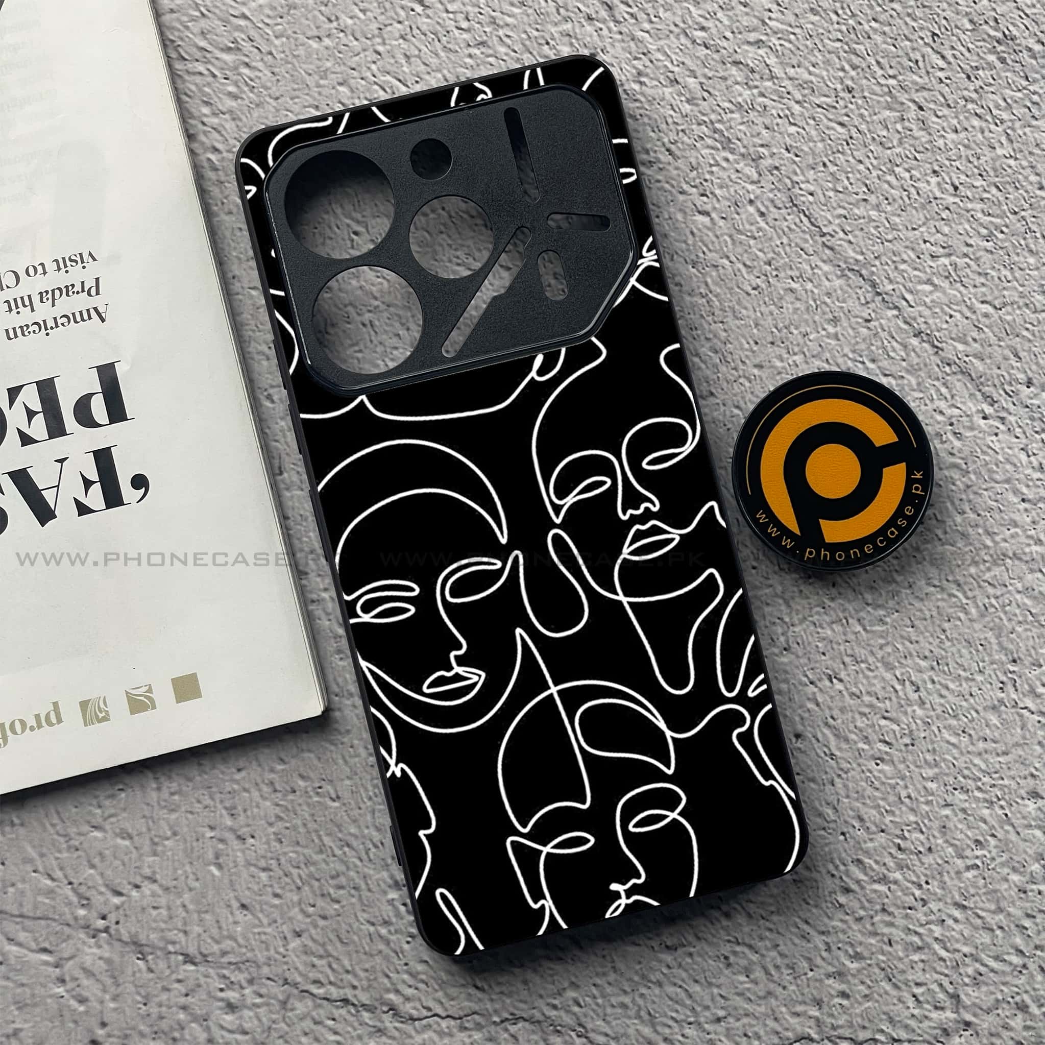Tecno Pova 6 - Girls Line Art Series - Premium Printed Glass soft Bumper shock Proof Case