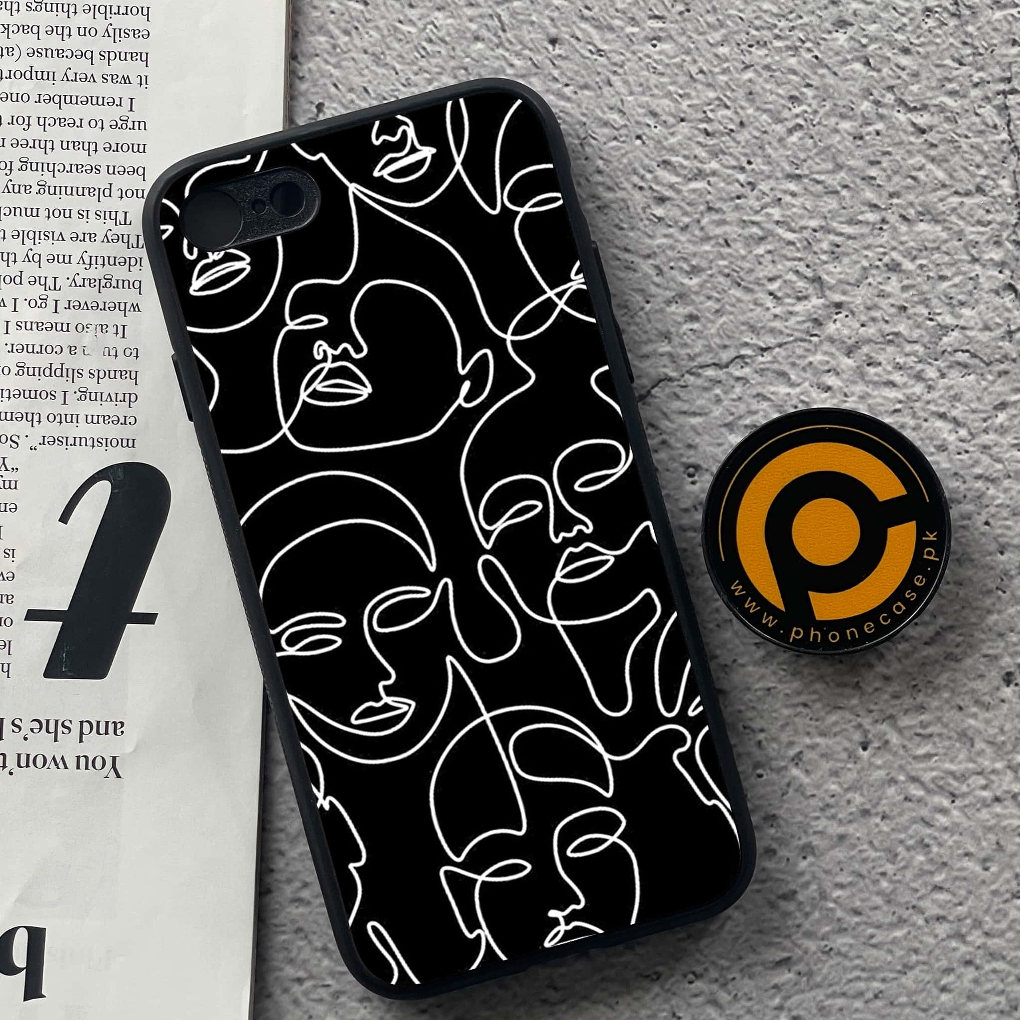 iPhone 7 / 8 - Girls Line Art Series - Premium Printed Glass soft Bumper shock Proof Case