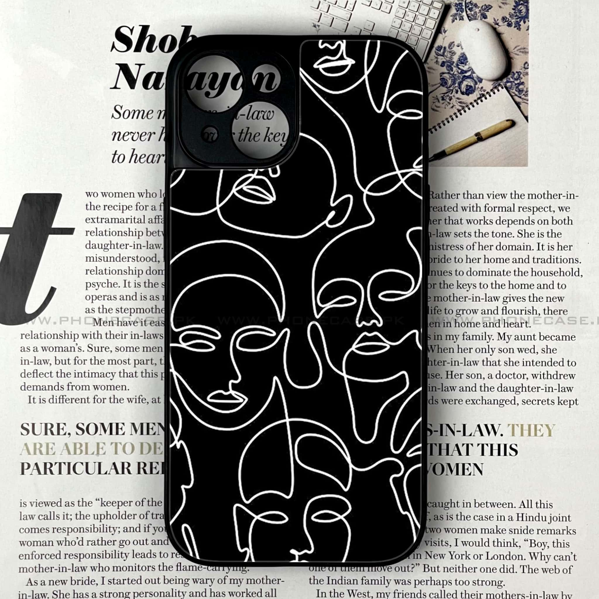 iPhone 14 - Girl Line Art Series - Premium Printed Glass soft Bumper shock Proof Case