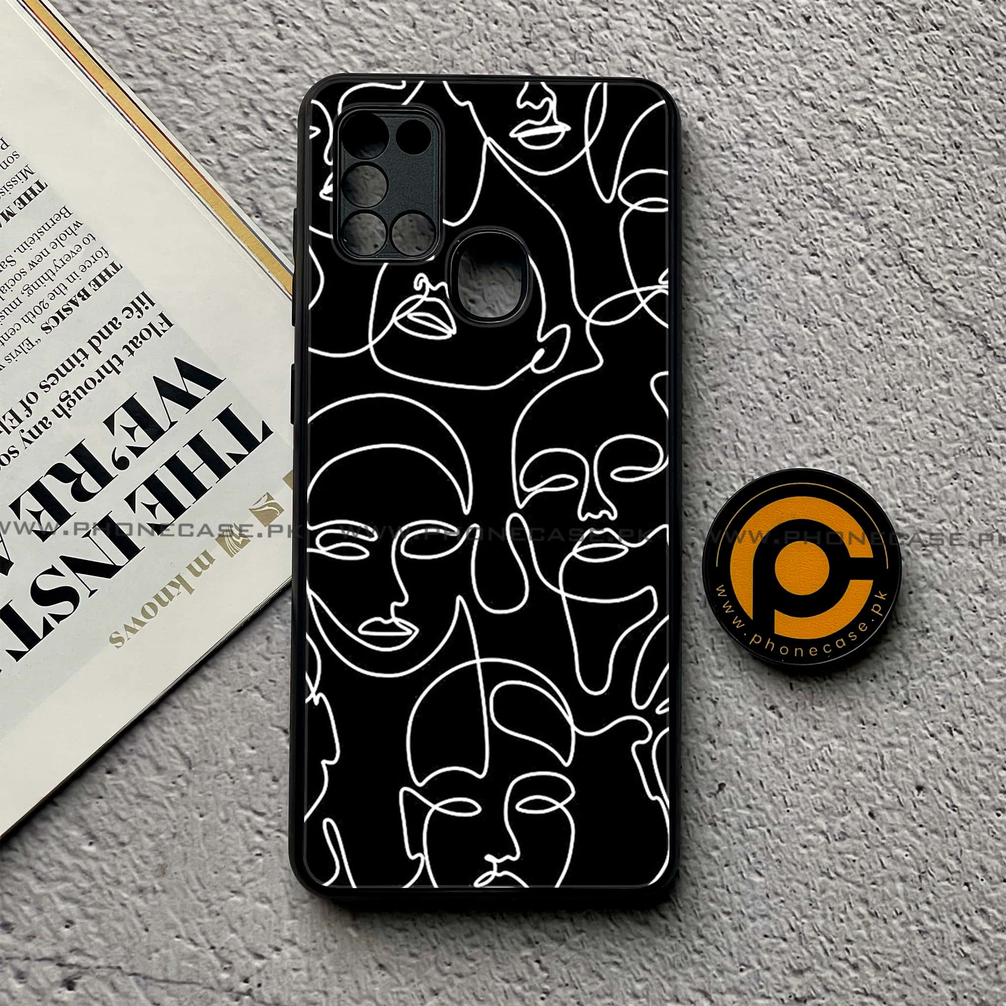 Samsung Galaxy A21s - Girl Line Art Series - Premium Printed Glass soft Bumper shock Proof Case