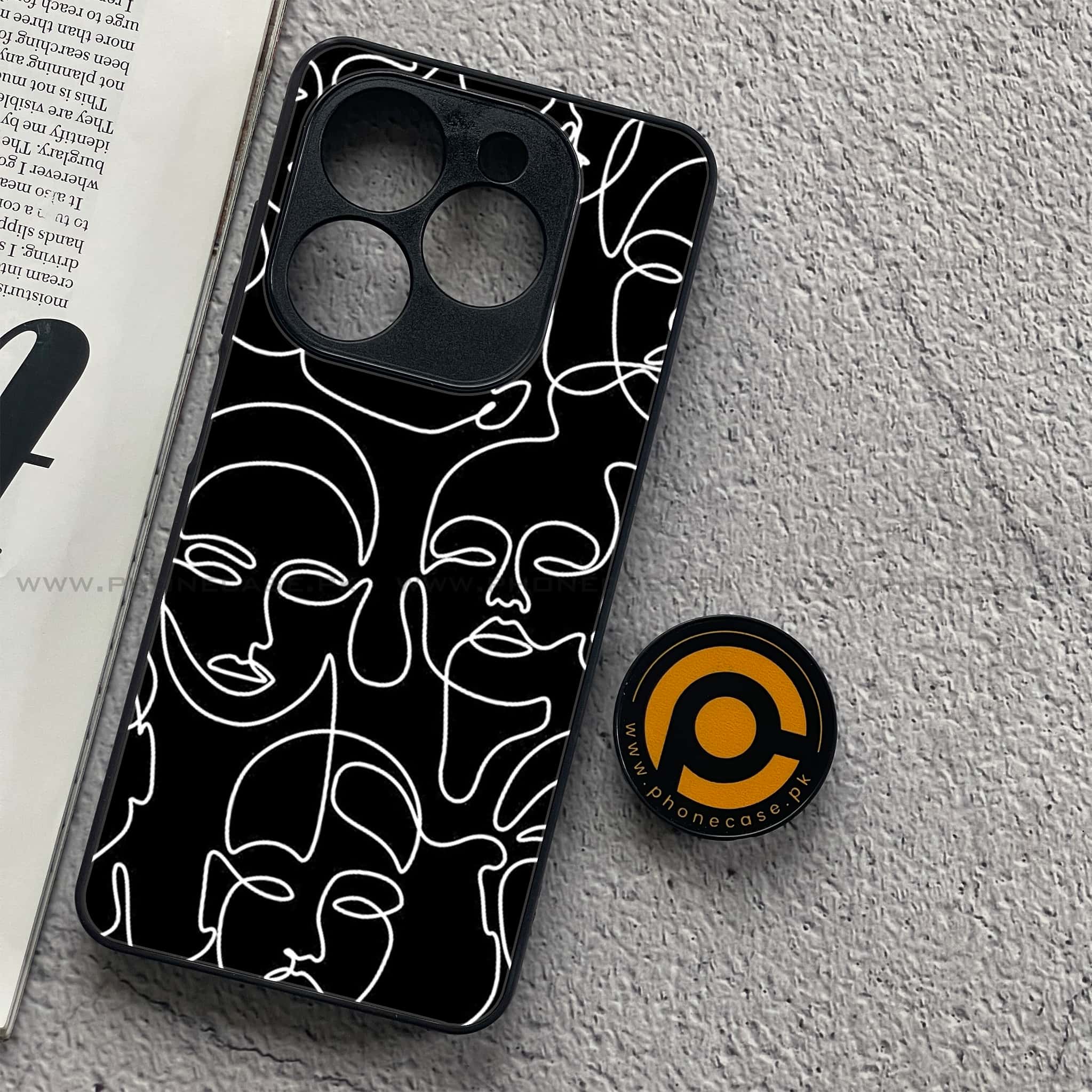 Tecno Spark 20C - Girls Line Art Series - Premium Printed Glass soft Bumper shock Proof Case