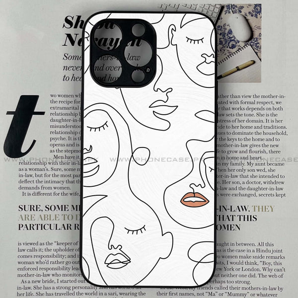 iPhone 14 Pro Max - Girl Line Art Series - Premium Printed Glass soft Bumper shock Proof Case