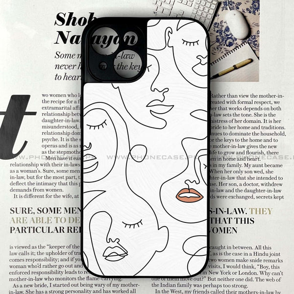 iPhone 15 Plus - Girls Line Art Series - Premium Printed Glass soft Bumper shock Proof Case