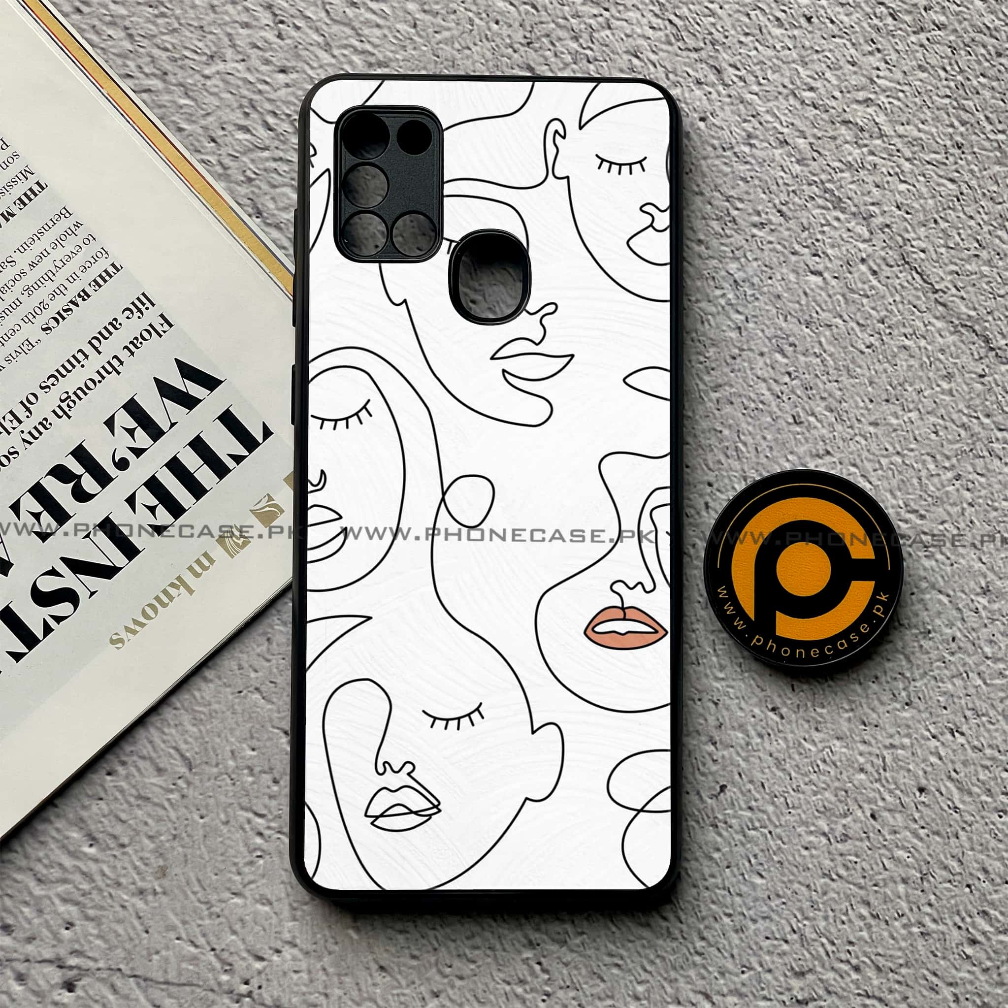 Samsung Galaxy A21s - Girl Line Art Series - Premium Printed Glass soft Bumper shock Proof Case