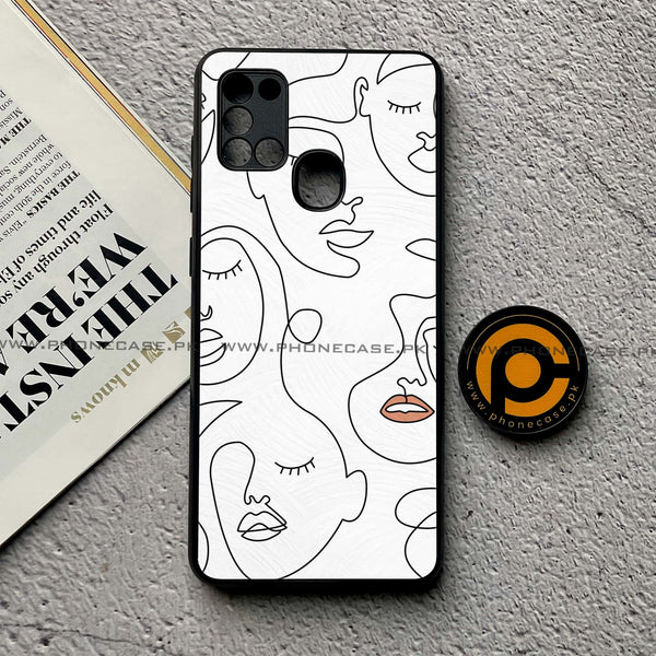 Samsung Galaxy A21s - Girl Line Art Series - Premium Printed Glass soft Bumper shock Proof Case