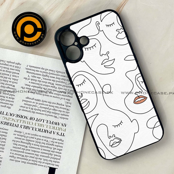 iPhone 16 - Girls Line Art Series - Premium Printed Glass soft Bumper shock Proof Case