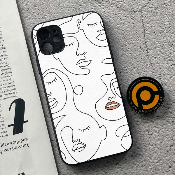 iPhone 11 Girl Line Art Premium Printed Glass soft Bumper shock Proof Case