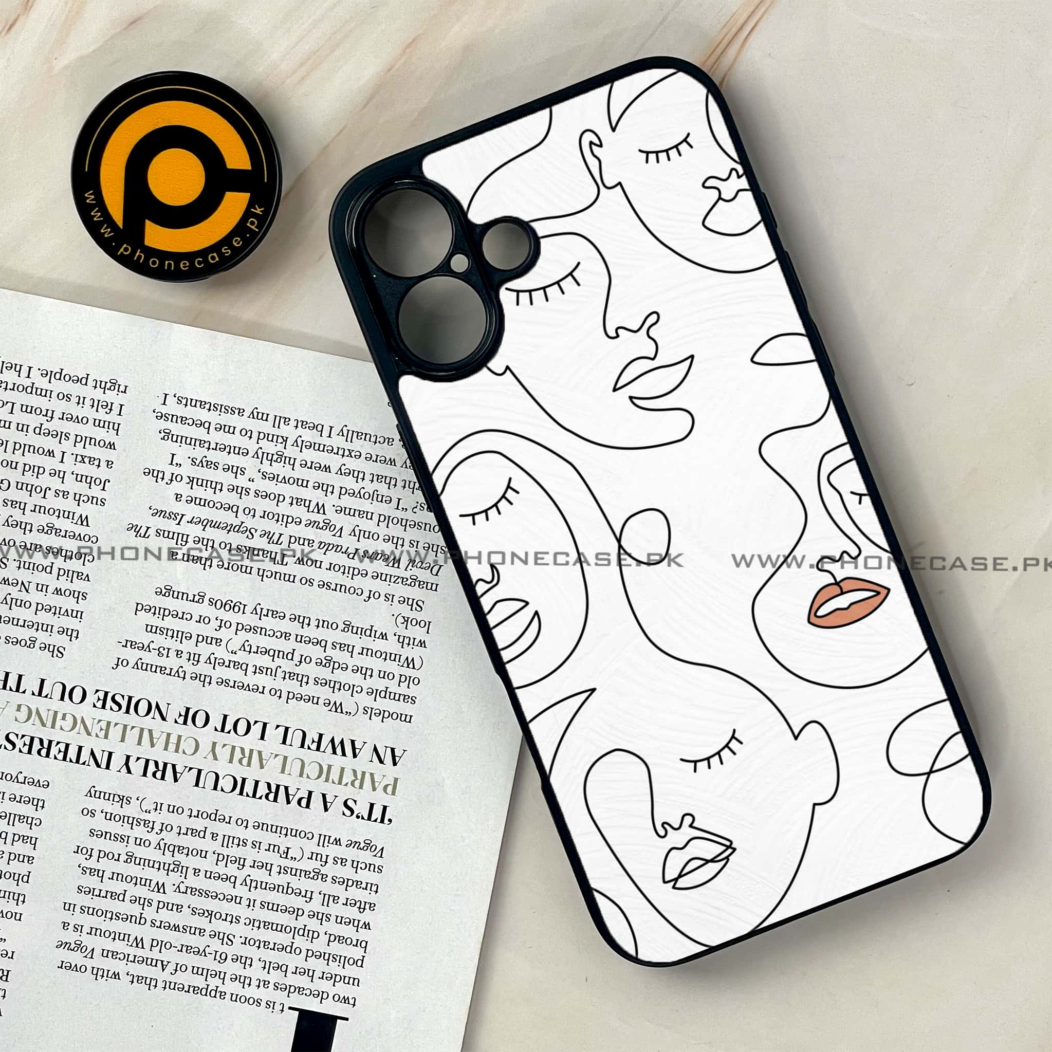 iPhone 16 Plus - Girls Line Art Series - Premium Printed Glass soft Bumper shock Proof Case