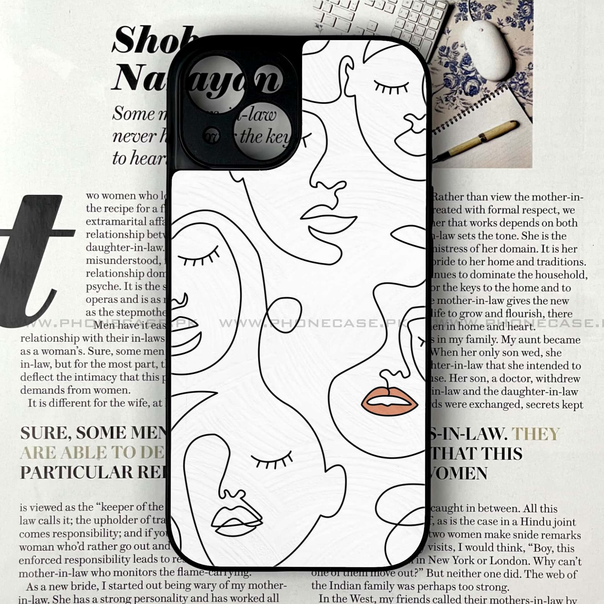 iPhone 14 - Girl Line Art Series - Premium Printed Glass soft Bumper shock Proof Case