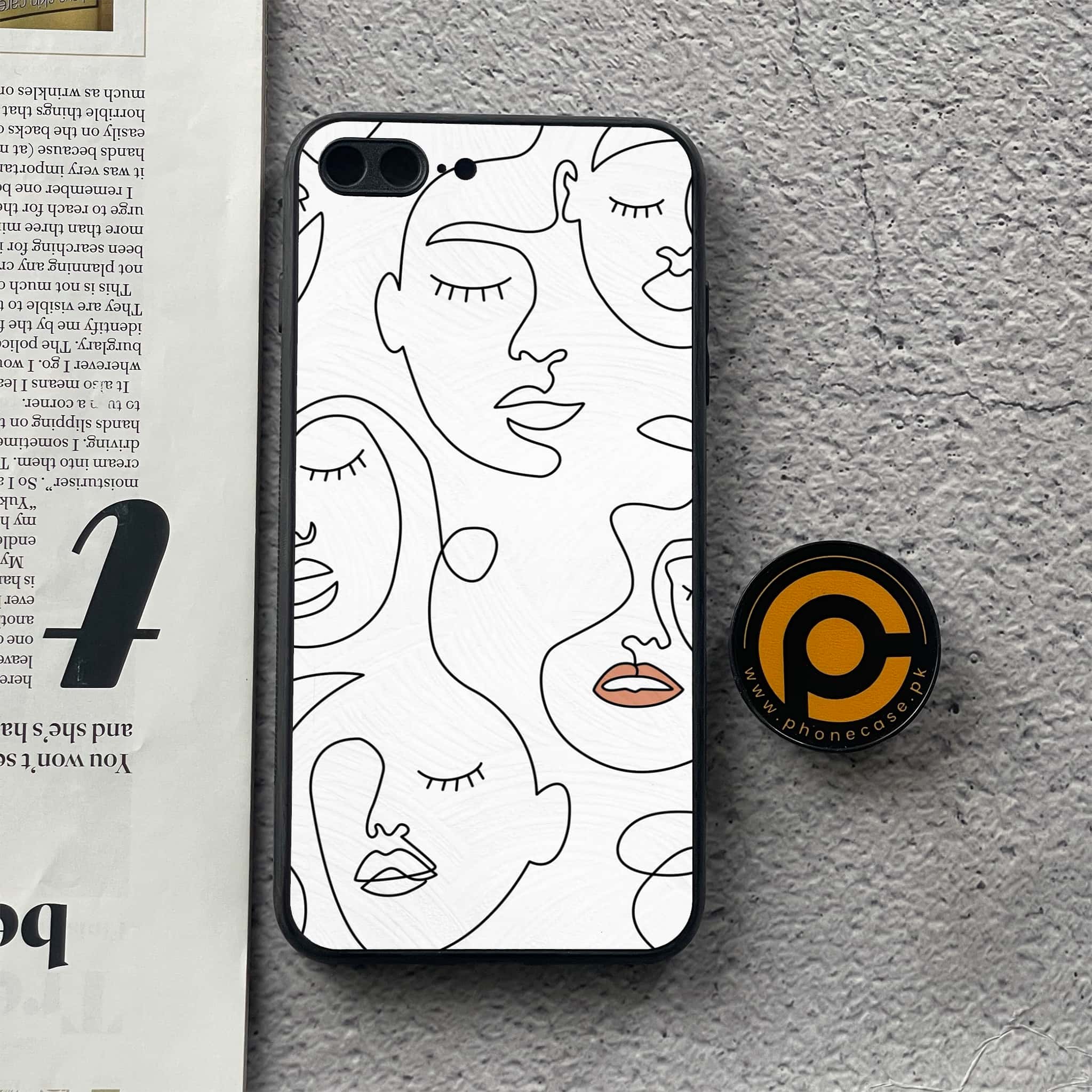 iPhone 7Plus  - Girl Line Art Series - Premium Printed Glass soft Bumper shock Proof Case