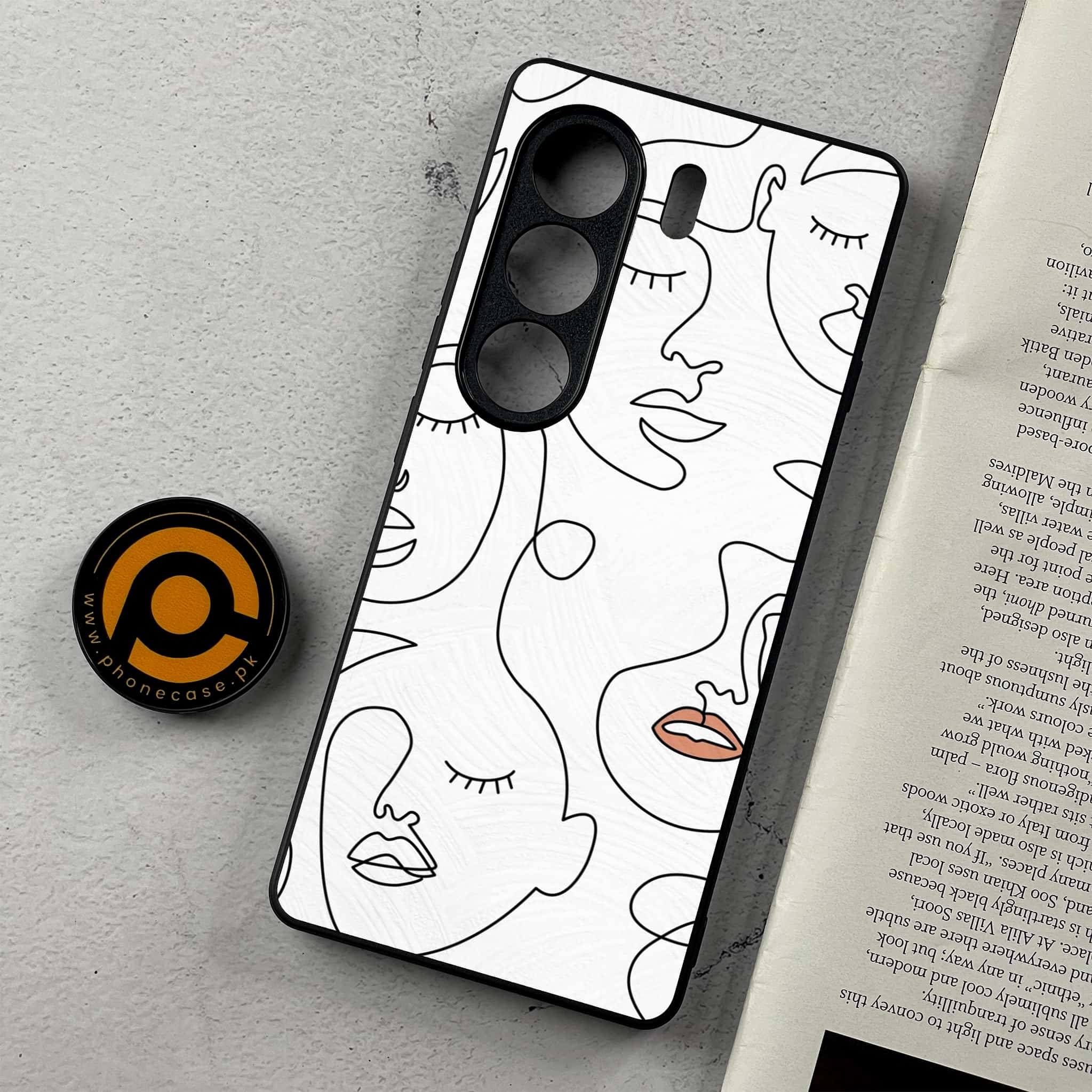 Tecno Camon 40 - Girls Line Art Series - Premium Metal Printed Soft Bumper Shockproof Case