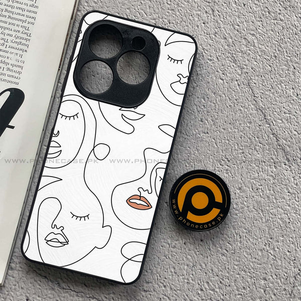 Tecno Spark 20C - Girls Line Art Series - Premium Printed Glass soft Bumper shock Proof Case