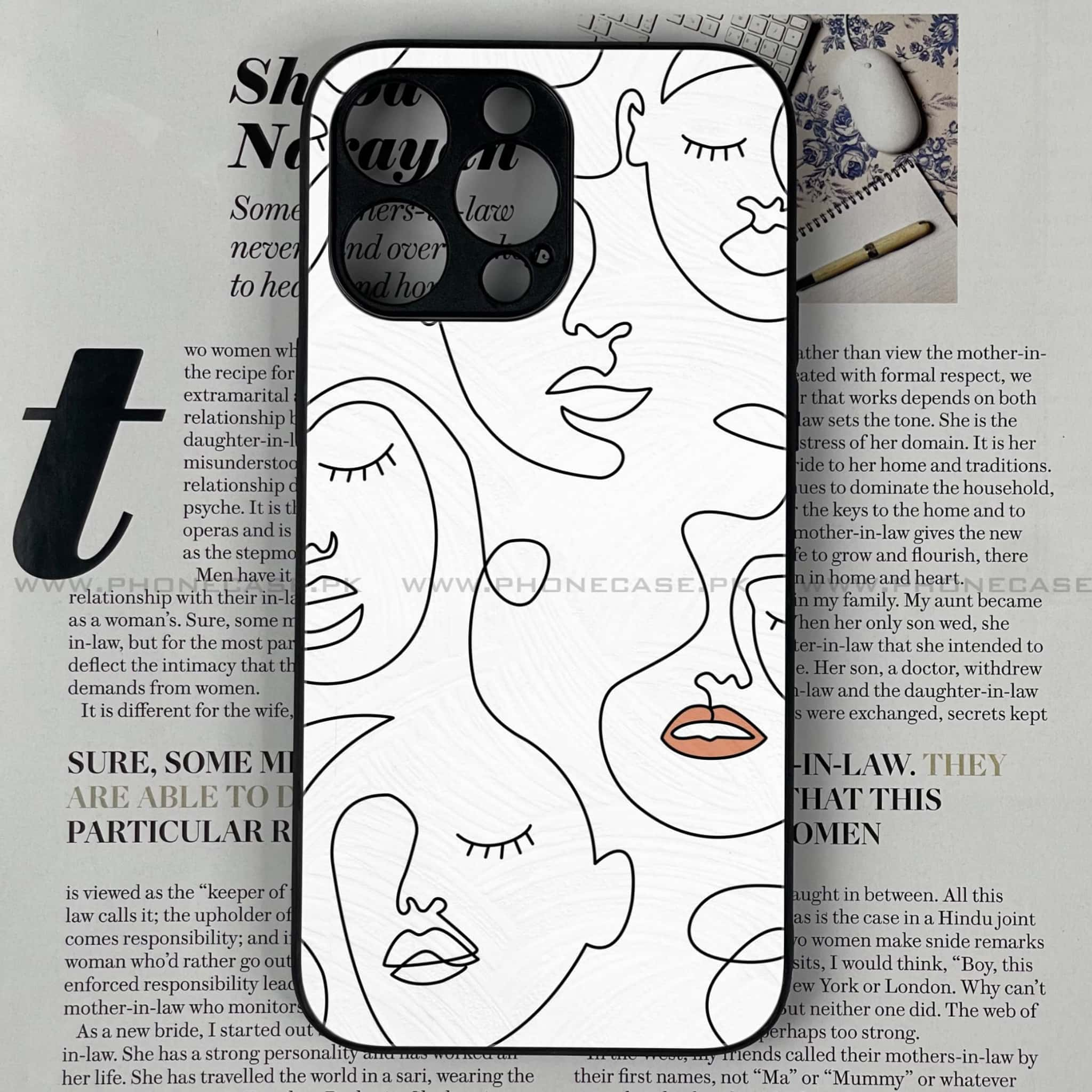 iPhone 13 Pro Max  - Girl Line Art Series - Premium Printed Glass soft Bumper shock Proof Case