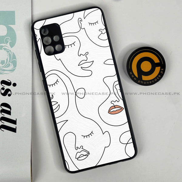 Samsung Galaxy A51 Girl Line Art Series Premium Printed Glass soft Bumper shock Proof Case