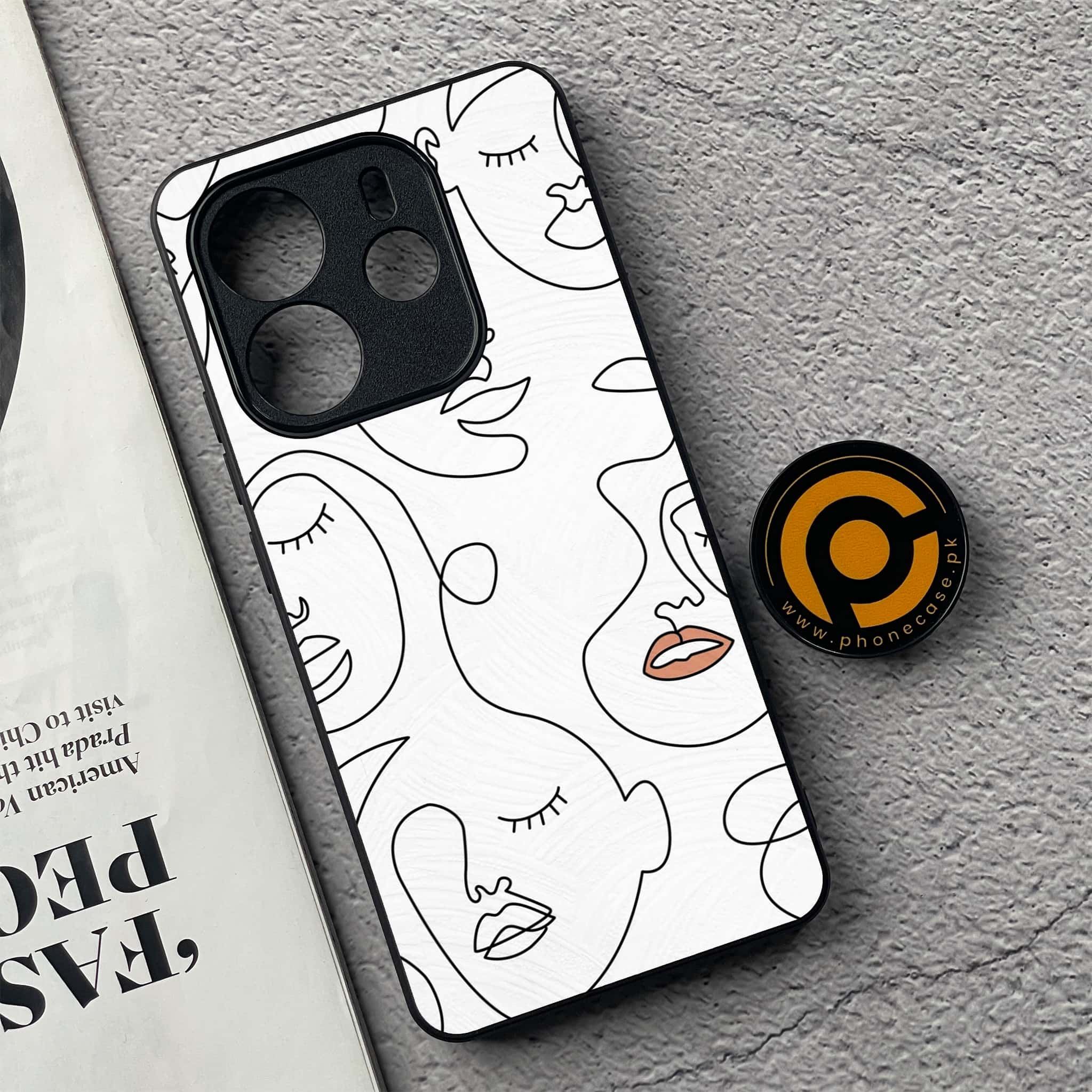 Xiaomi Redmi Note 14 - Girls Line Art Series - Premium Printed Glass soft Bumper shock Proof Case