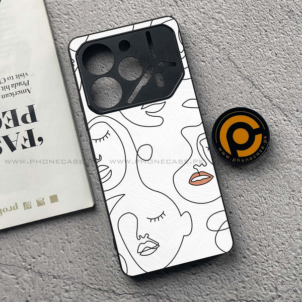 Tecno Pova 6 - Girls Line Art Series - Premium Printed Glass soft Bumper shock Proof Case