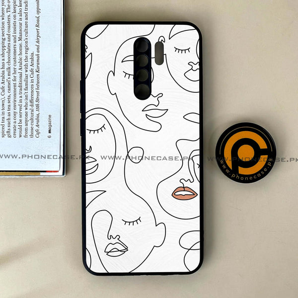 Xiaomi Redmi 9 - Girls Line Art Series - Premium Printed Glass soft Bumper shock Proof Case