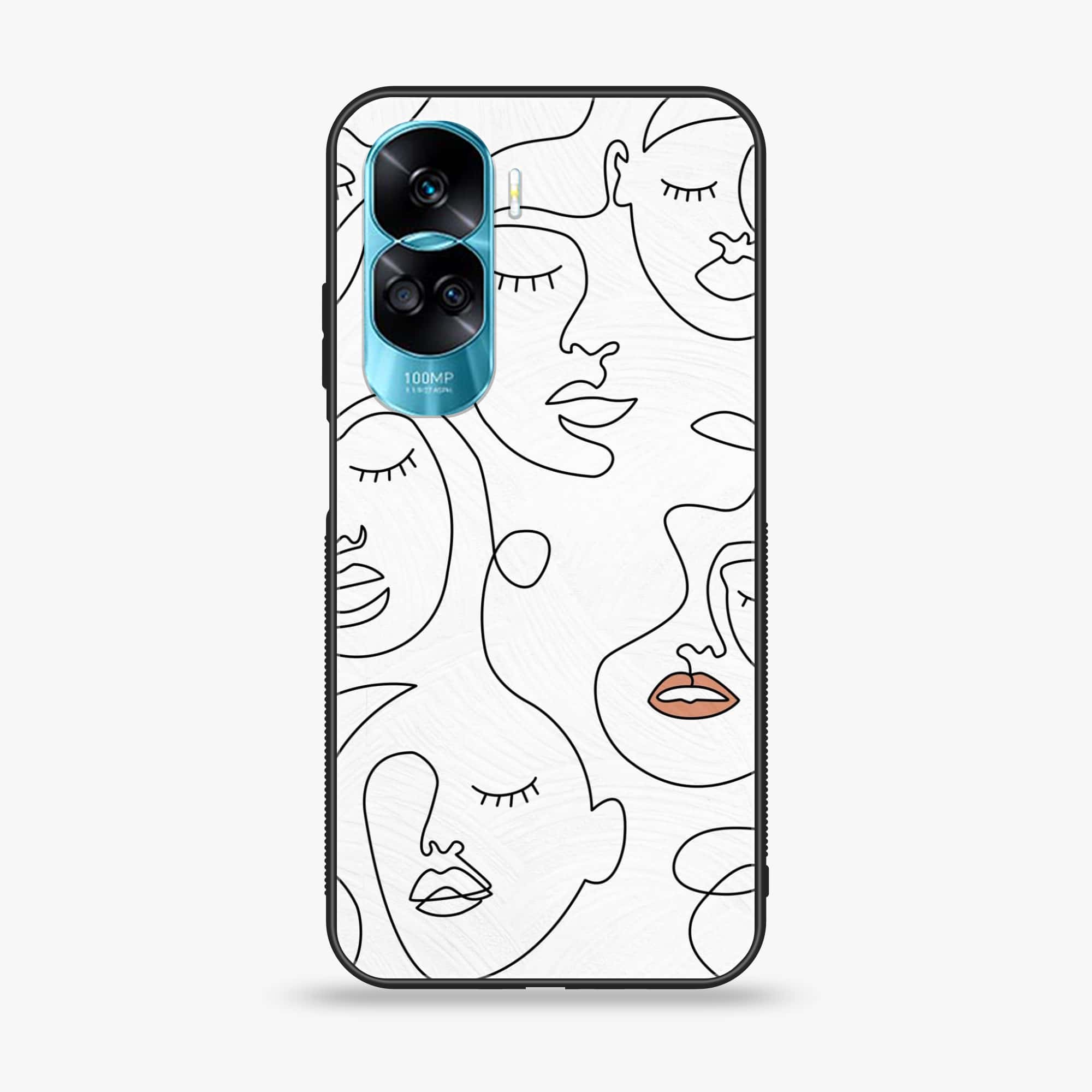 Honor 90 Lite - Girl Line Art Series - Premium Printed Glass soft Bumper shock Proof Case