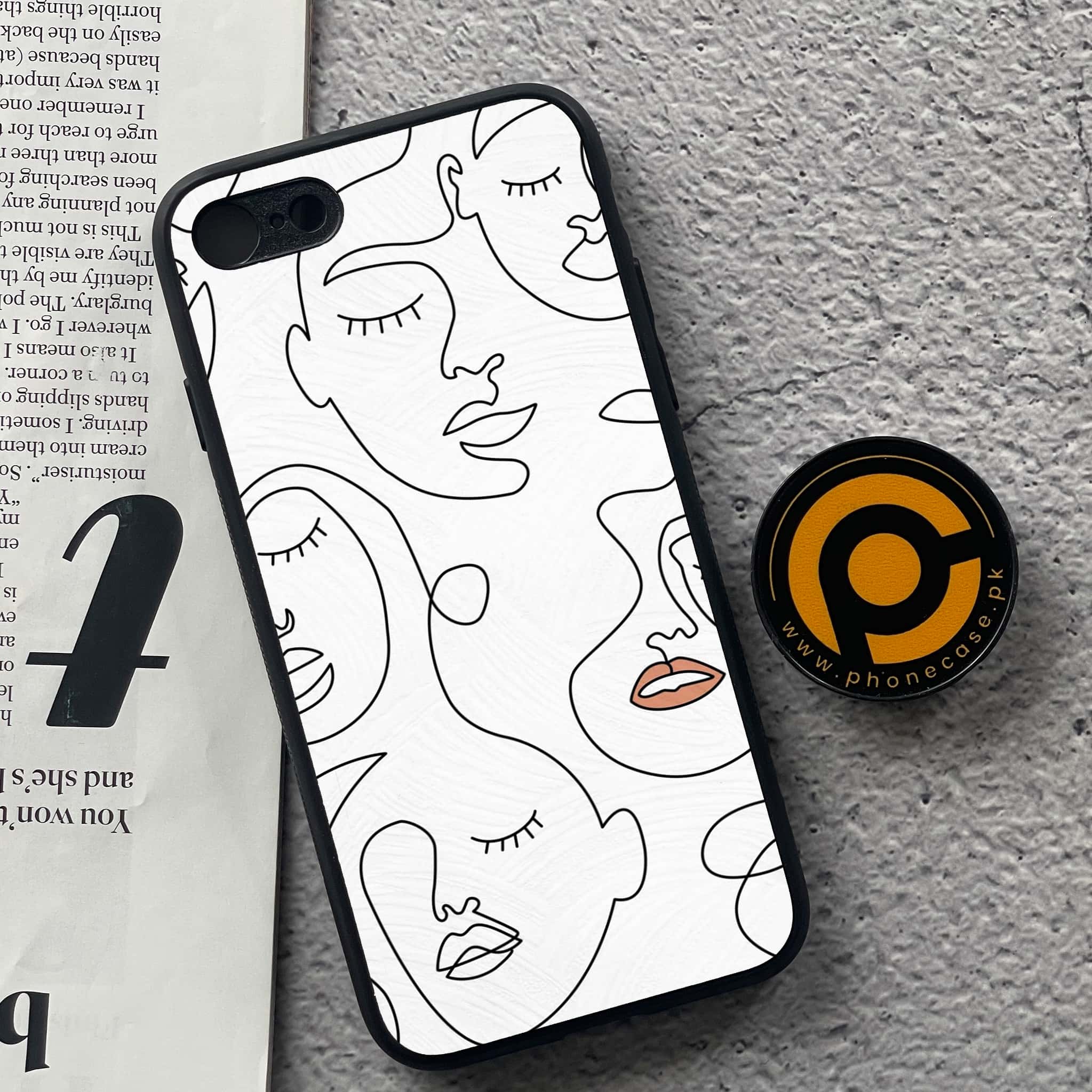 iPhone 7 / 8 - Girls Line Art Series - Premium Printed Glass soft Bumper shock Proof Case