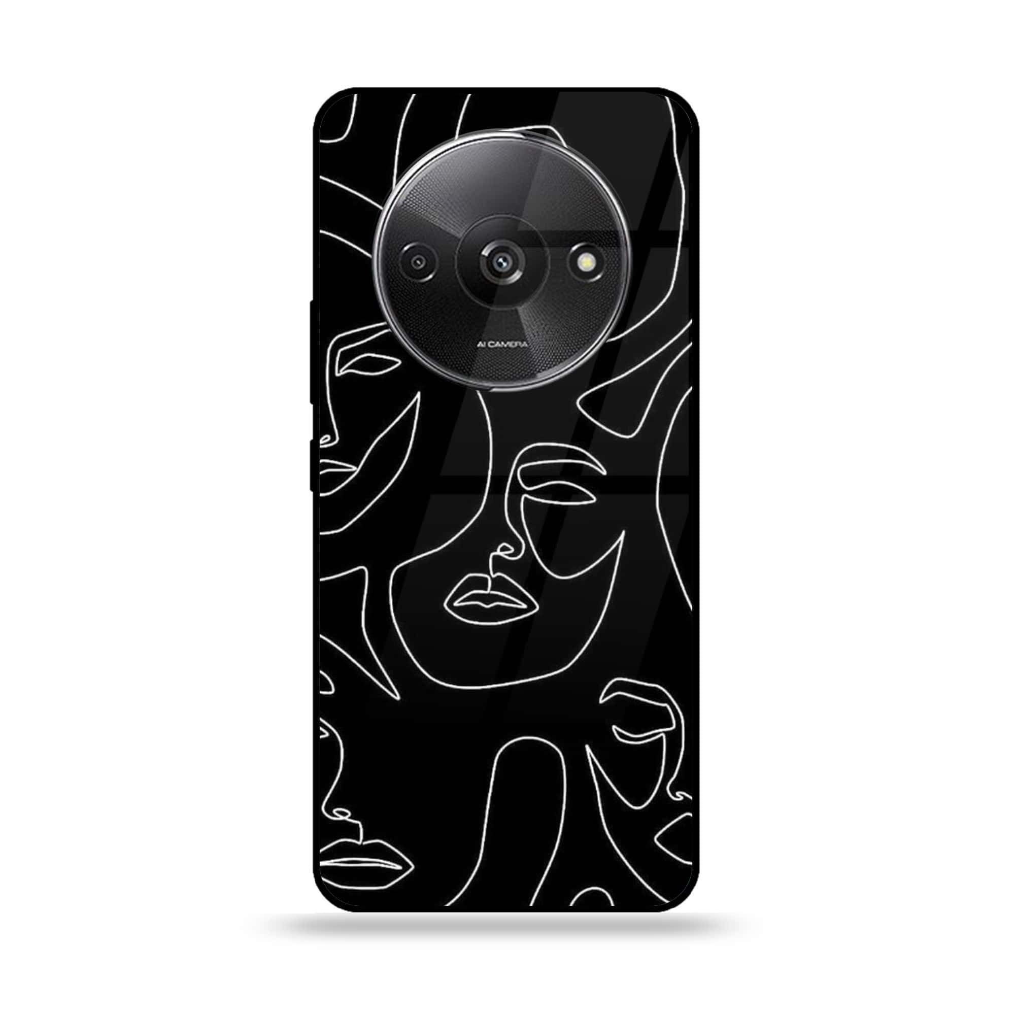 Xiaomi Redmi A3 - Girls Line Art Series - Premium Printed Glass soft Bumper shock Proof Case
