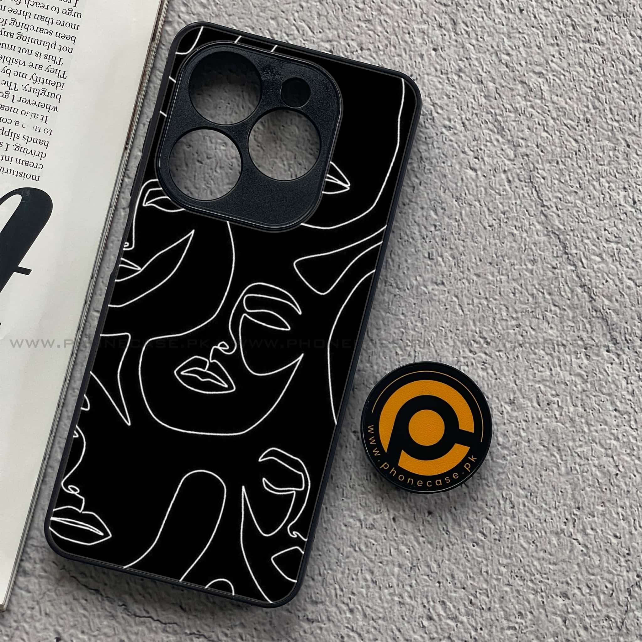 Tecno Spark 20C - Girls Line Art Series - Premium Printed Glass soft Bumper shock Proof Case