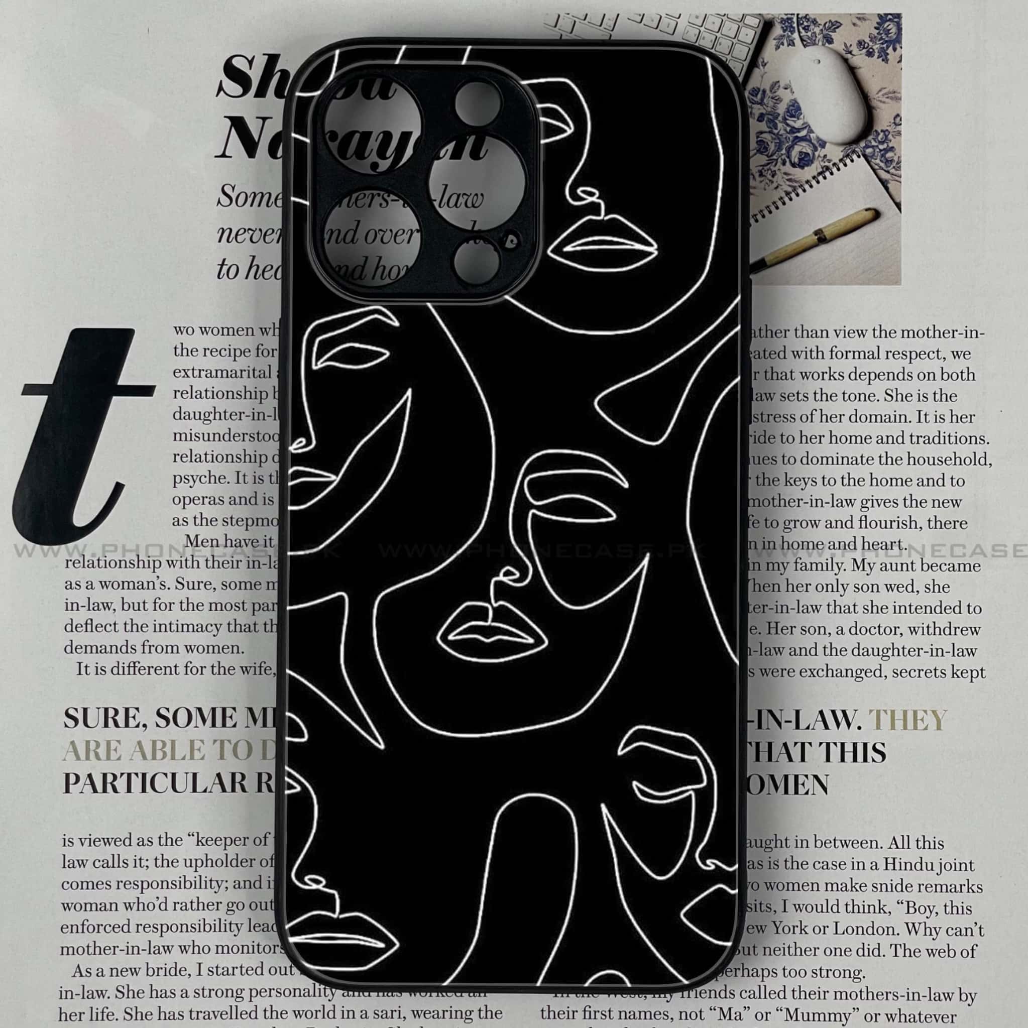 iPhone 14 Pro Max - Girl Line Art Series - Premium Printed Glass soft Bumper shock Proof Case