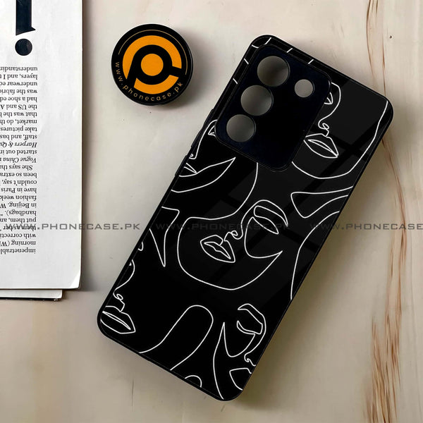Vivo V29e - Girls Line Art Series - Premium Printed Glass soft Bumper shock Proof Case