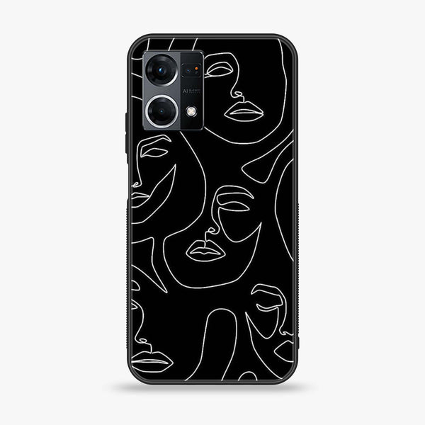 Oppo Reno 7 - Girls Line Art Design2  - Premium Printed Glass soft Bumper shock Proof Case CS-38433