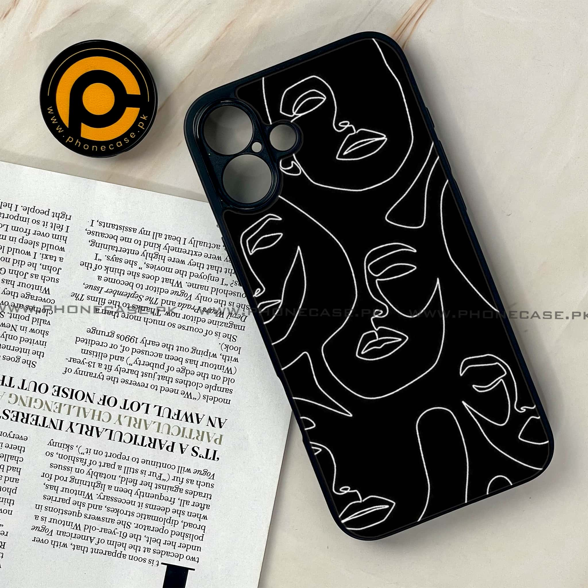 iPhone 16 - Girls Line Art Series - Premium Printed Glass soft Bumper shock Proof Case