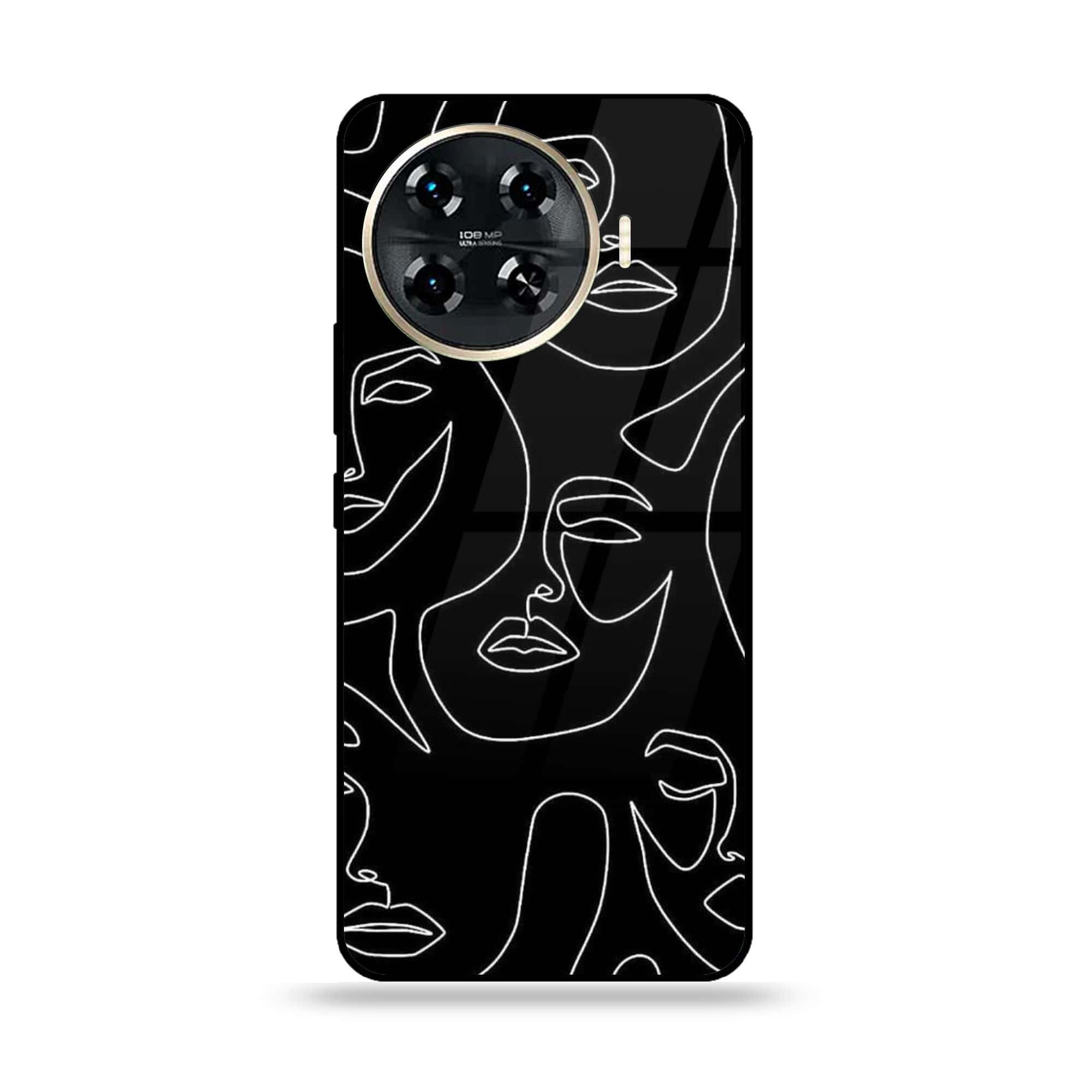 Tecno Spark 20 pro plus - Girls Line Art Series - Premium Printed Glass soft Bumper shock Proof Case