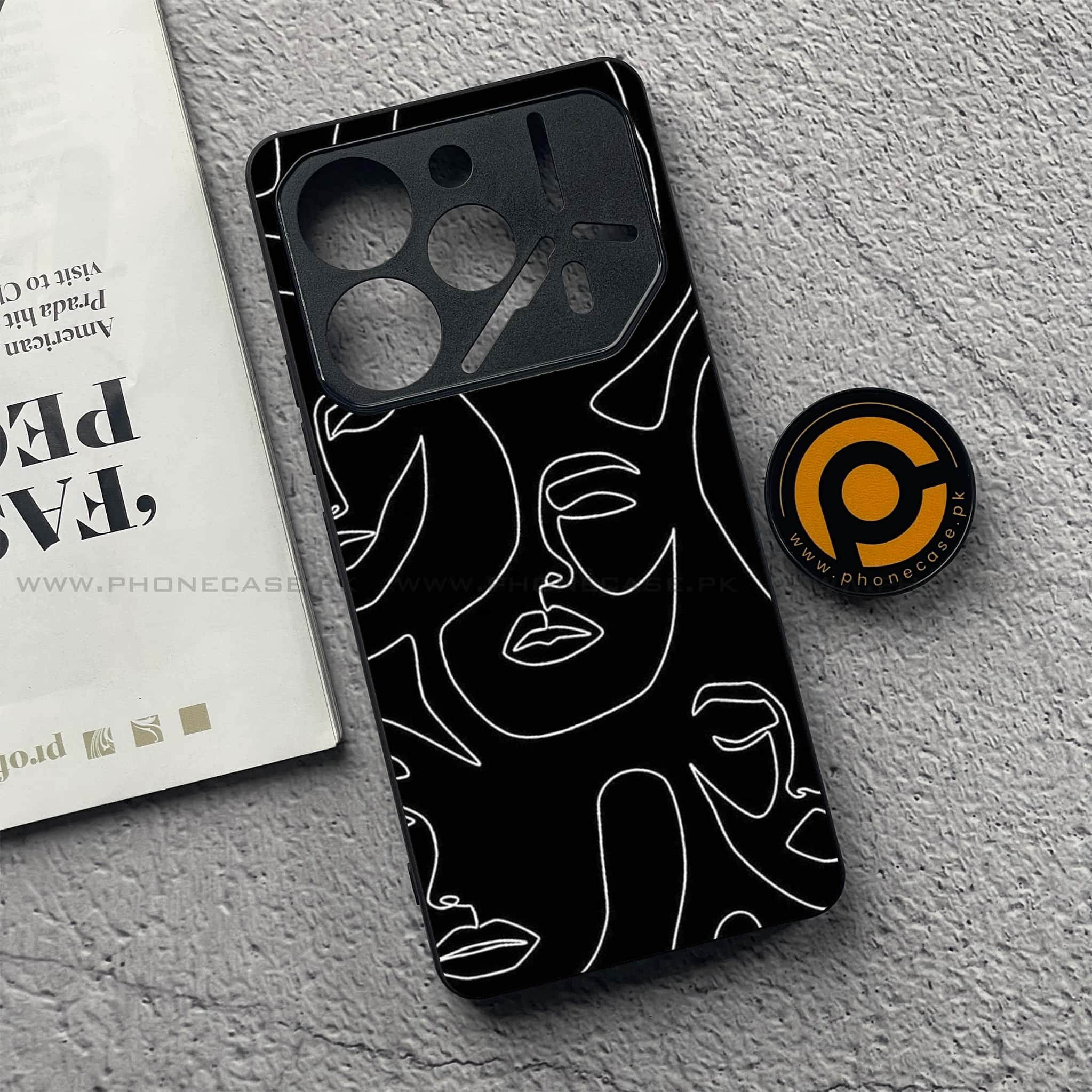 Tecno Pova 6 - Girls Line Art Series - Premium Printed Glass soft Bumper shock Proof Case