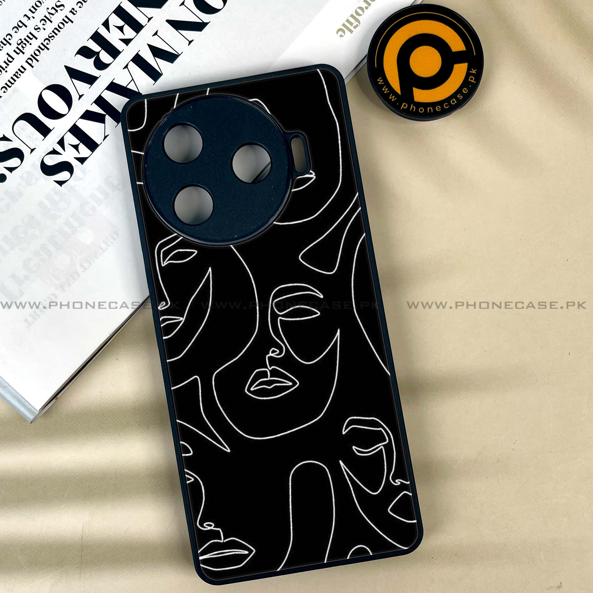 Tecno Camon 30 Pro - Girls Line Art Series - Premium Printed Glass soft Bumper shock Proof Case