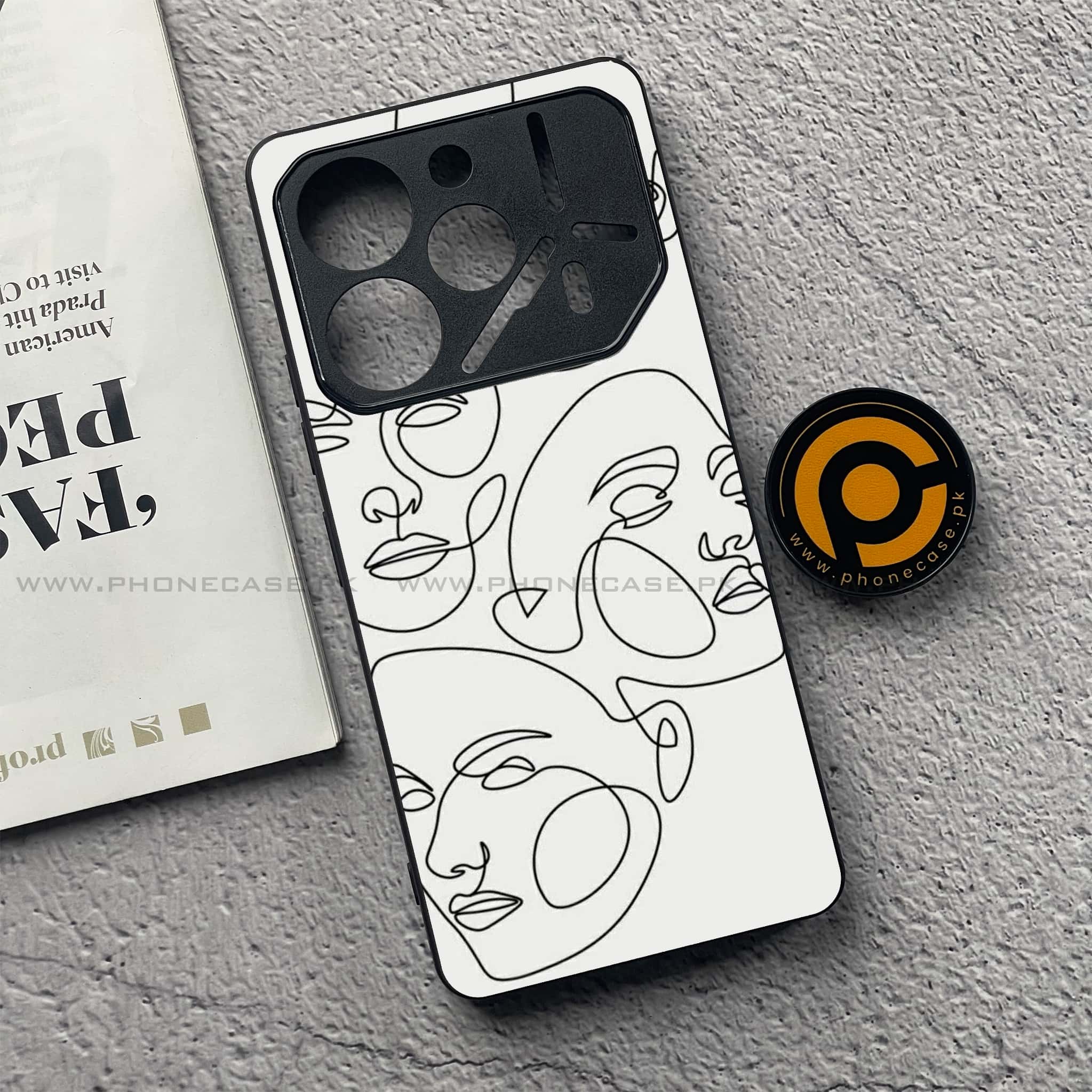 Tecno Pova 6 - Girls Line Art Series - Premium Printed Glass soft Bumper shock Proof Case