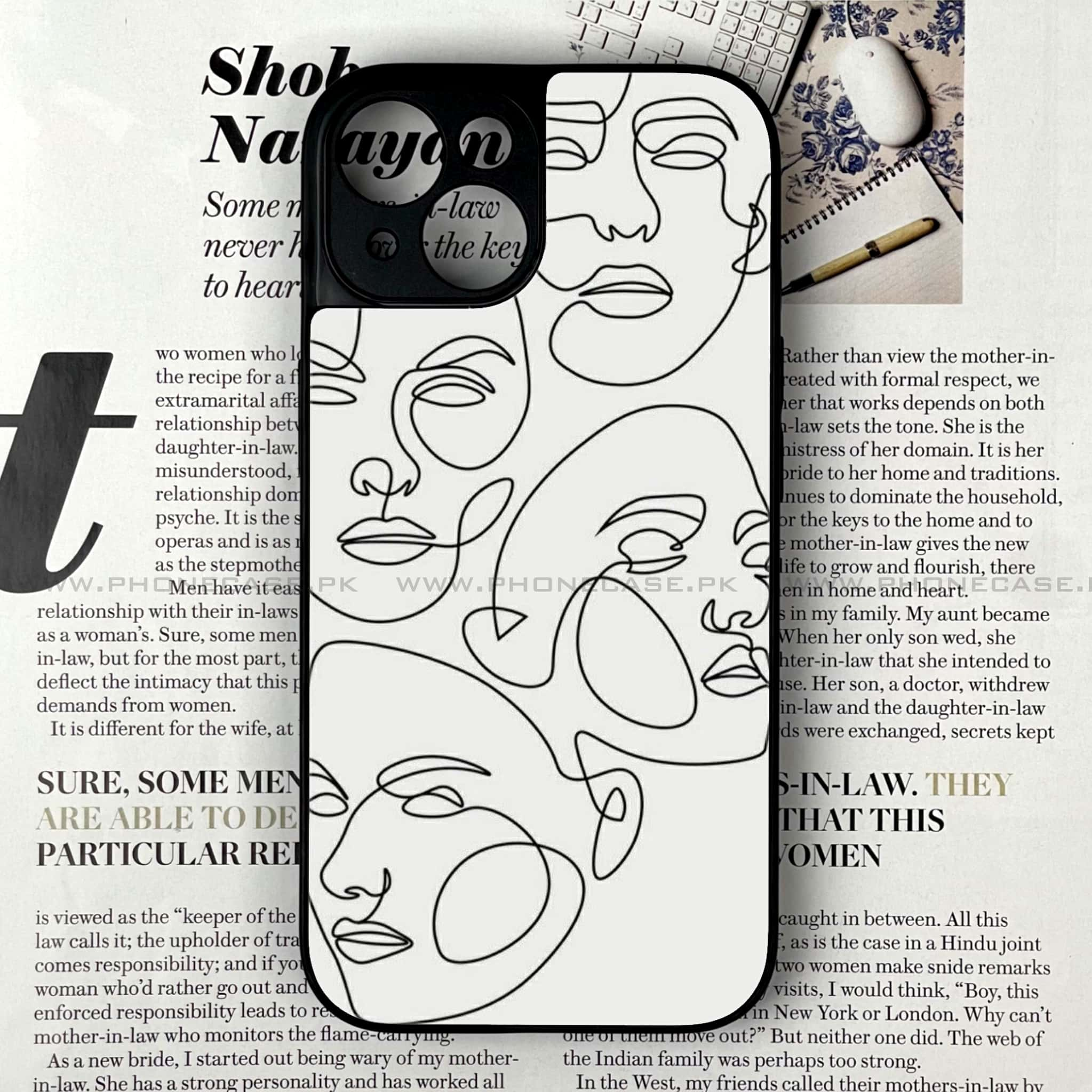 iPhone 14 - Girl Line Art Series - Premium Printed Glass soft Bumper shock Proof Case