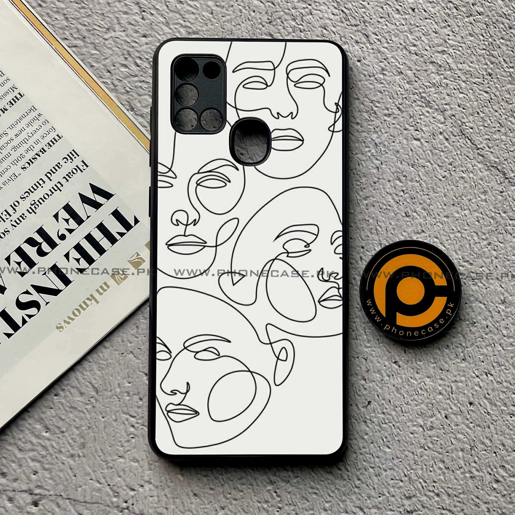 Samsung Galaxy A21s - Girl Line Art Series - Premium Printed Glass soft Bumper shock Proof Case