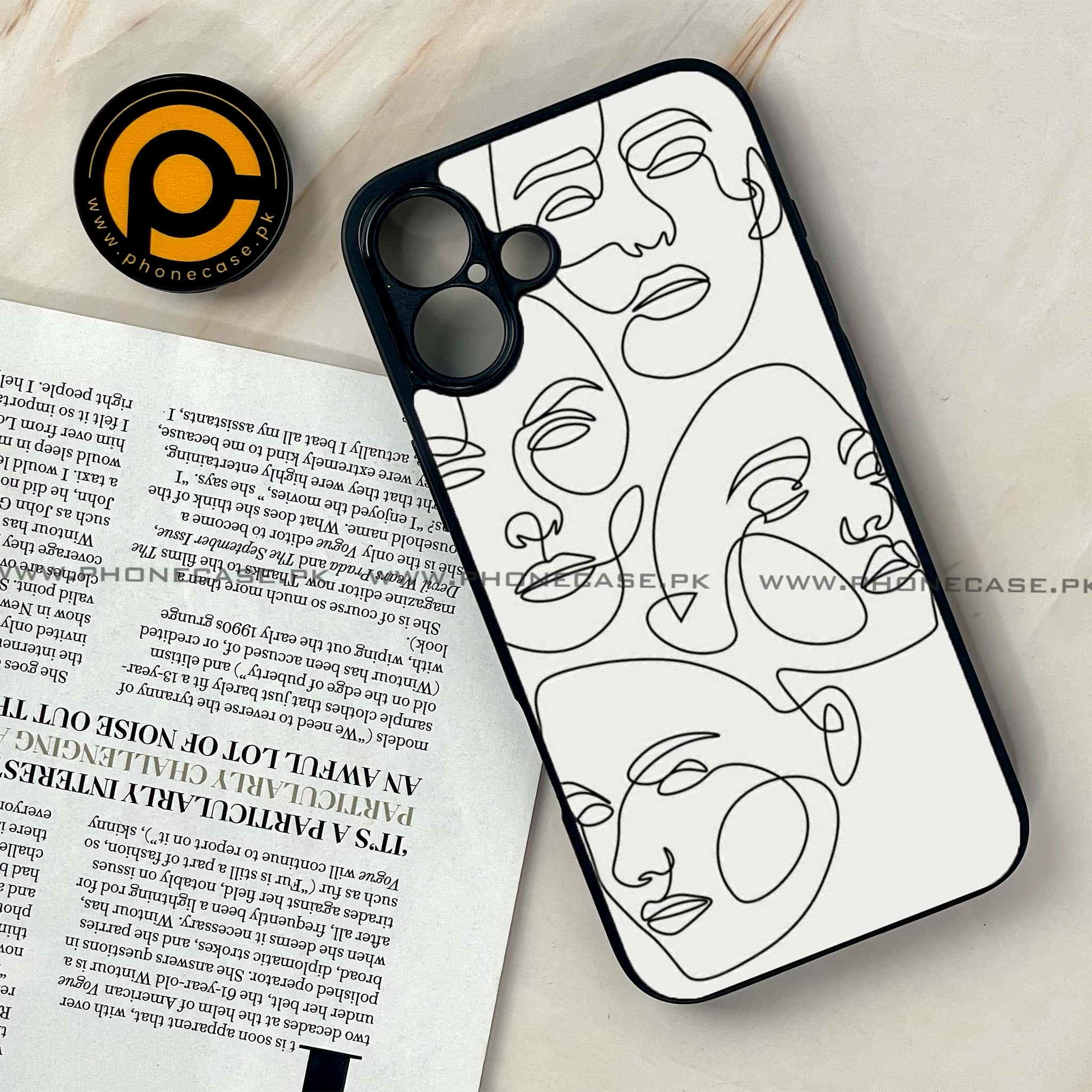 iPhone 16 Plus - Girls Line Art Series - Premium Printed Glass soft Bumper shock Proof Case