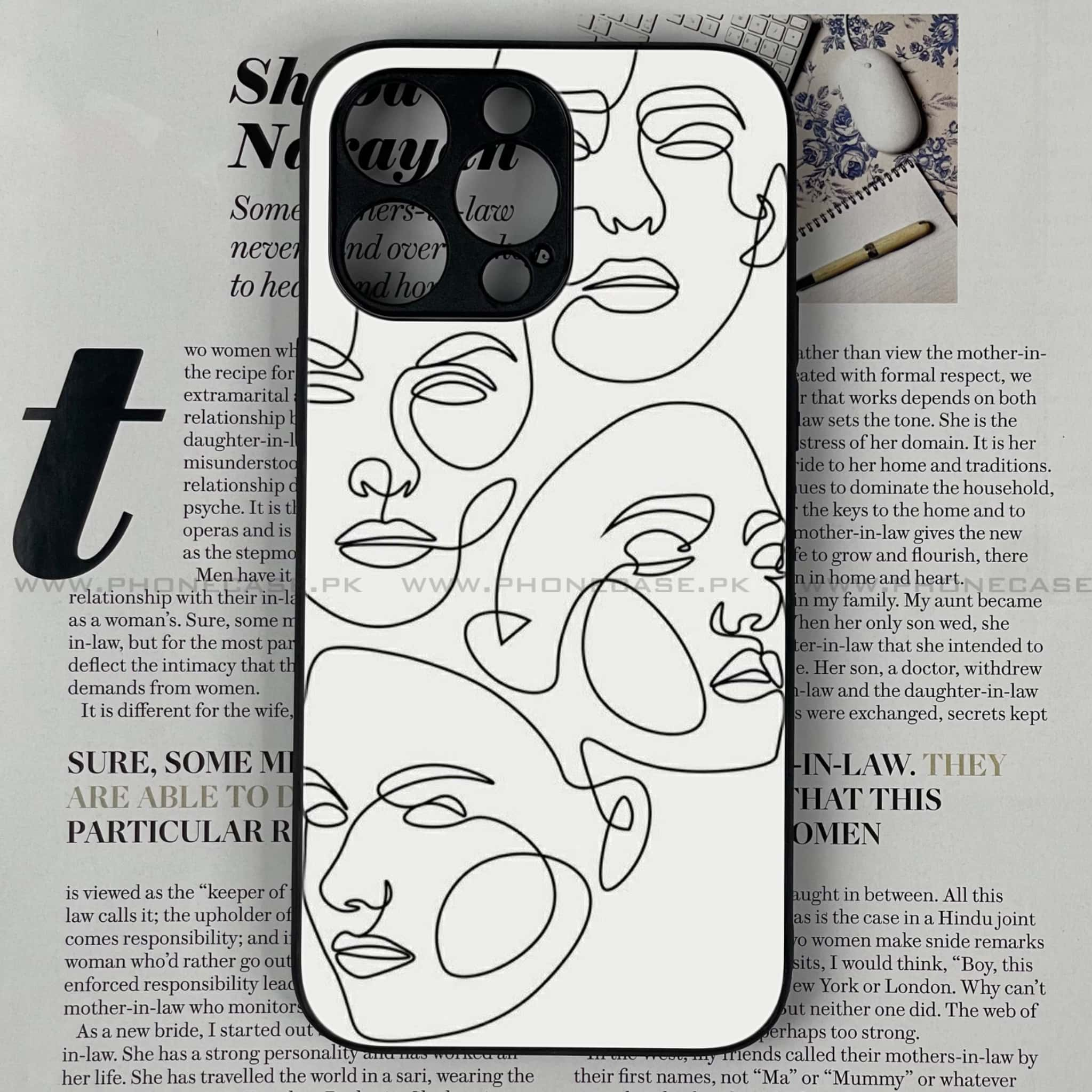 iPhone 15 Pro - Girls Line Art Series - Premium Printed Glass soft Bumper shock Proof Case