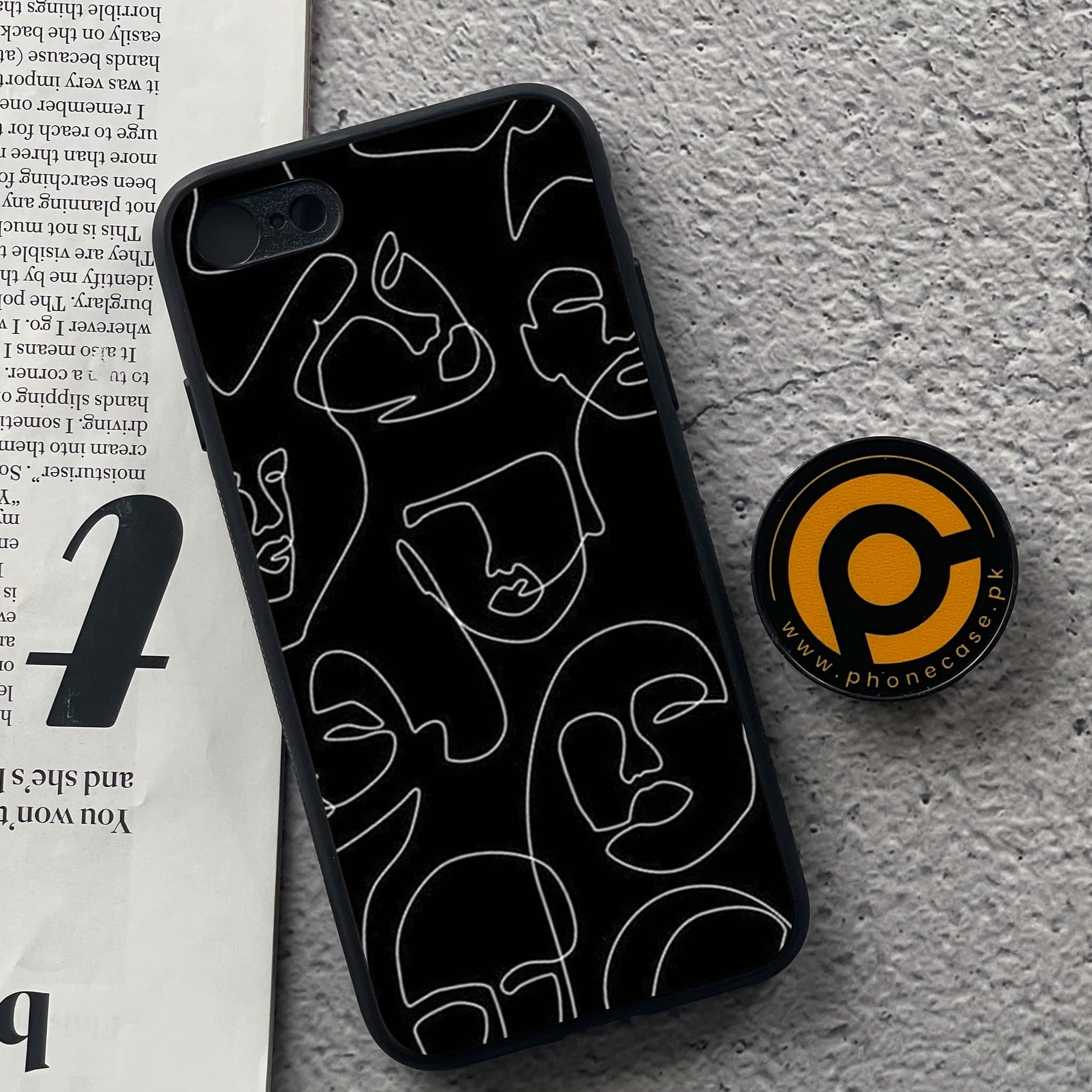iPhone 7 / 8 - Girls Line Art Series - Premium Printed Glass soft Bumper shock Proof Case