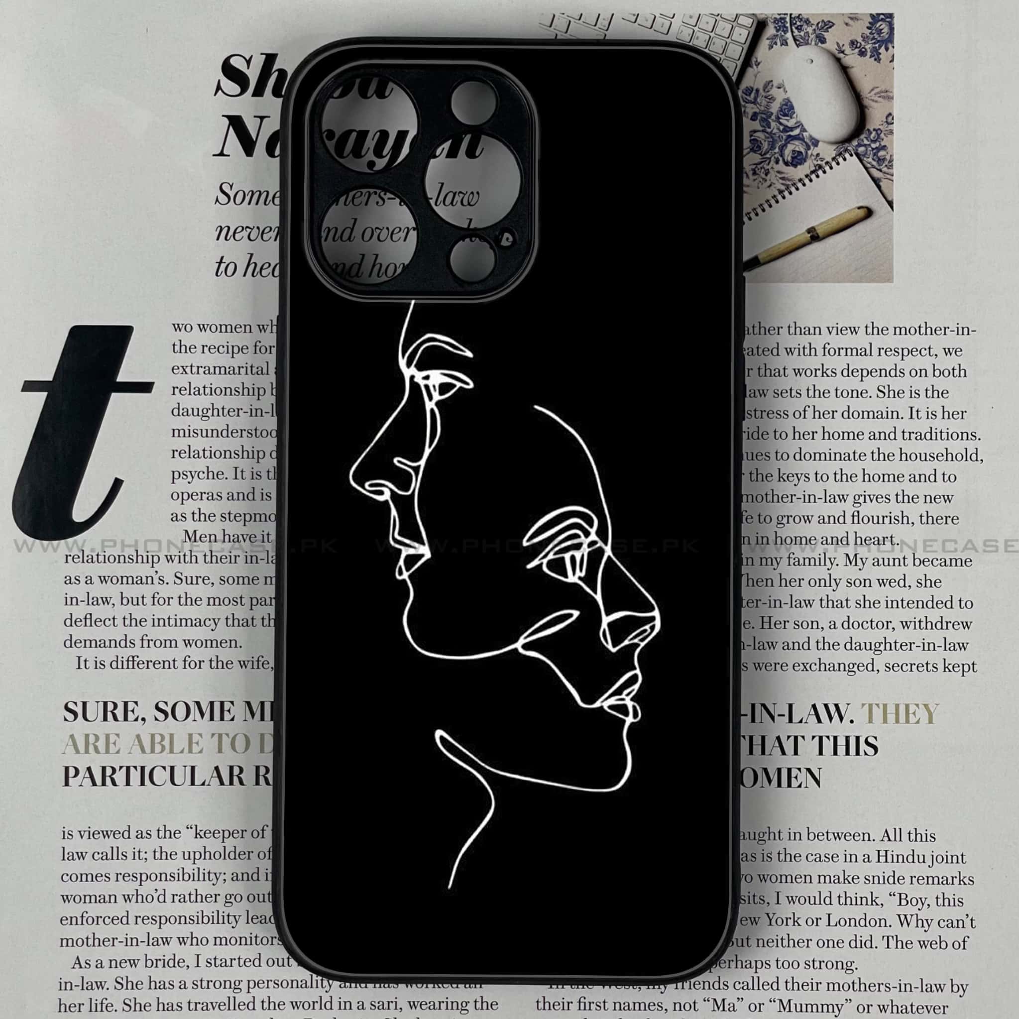 IPHONE 14 PRO  - Girl Line Art Series - Premium Printed Glass soft Bumper shock Proof Case