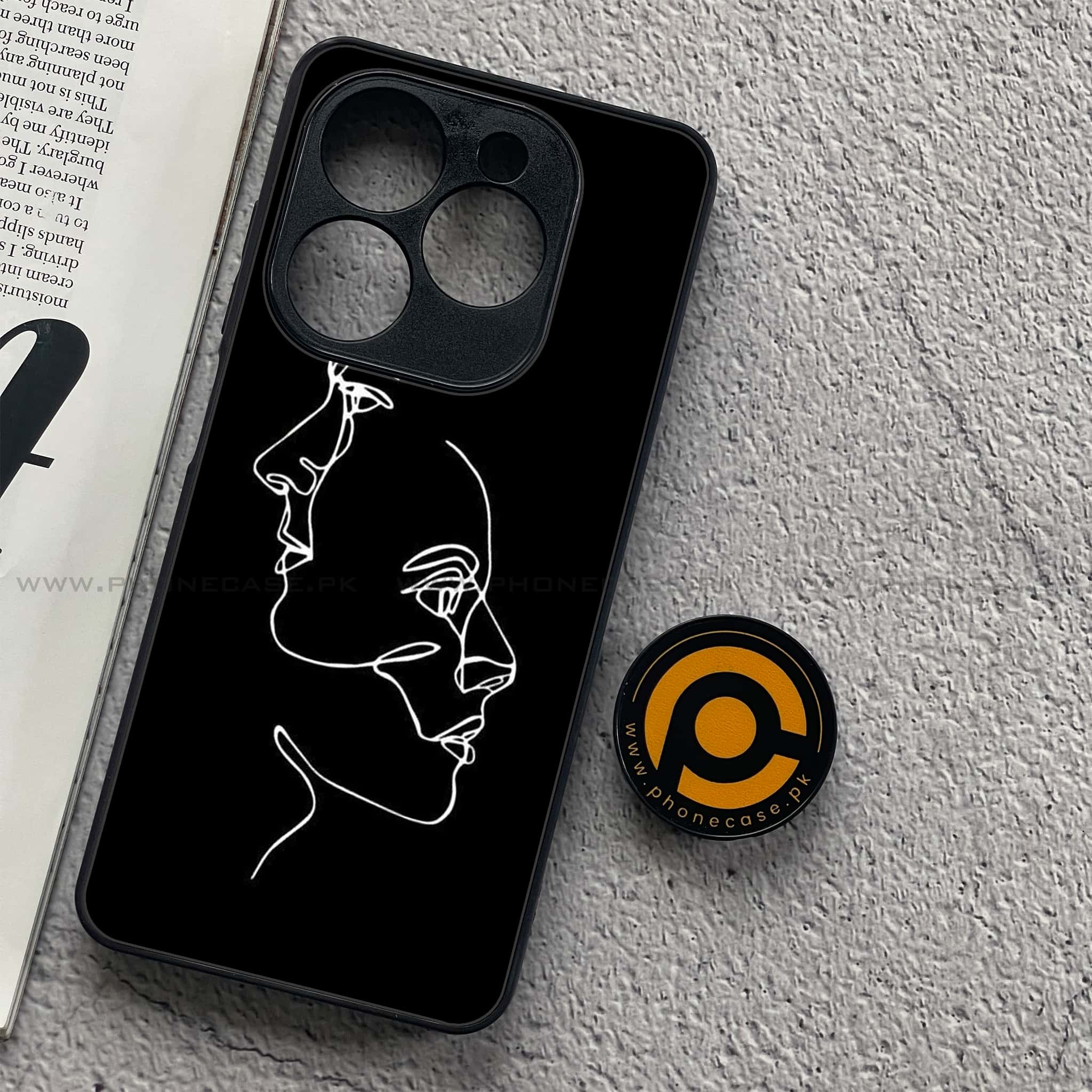 Tecno Spark 20C - Girls Line Art Series - Premium Printed Glass soft Bumper shock Proof Case