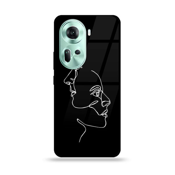 Oppo Reno 11 5G - Girls Line Art Design 5  - Premium Printed Glass soft Bumper shock Proof Case  CS-31279
