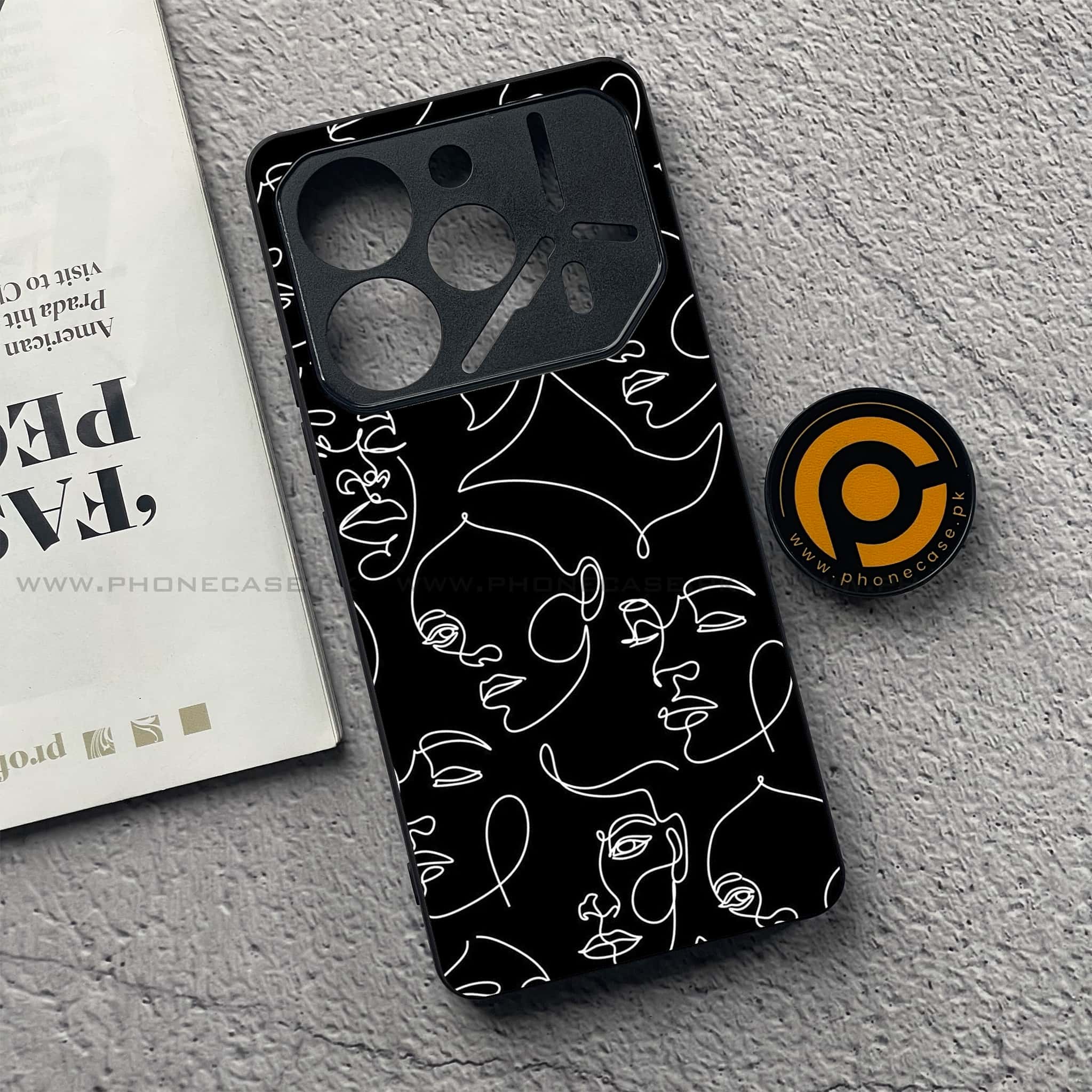 Tecno Pova 6 - Girls Line Art Series - Premium Printed Glass soft Bumper shock Proof Case