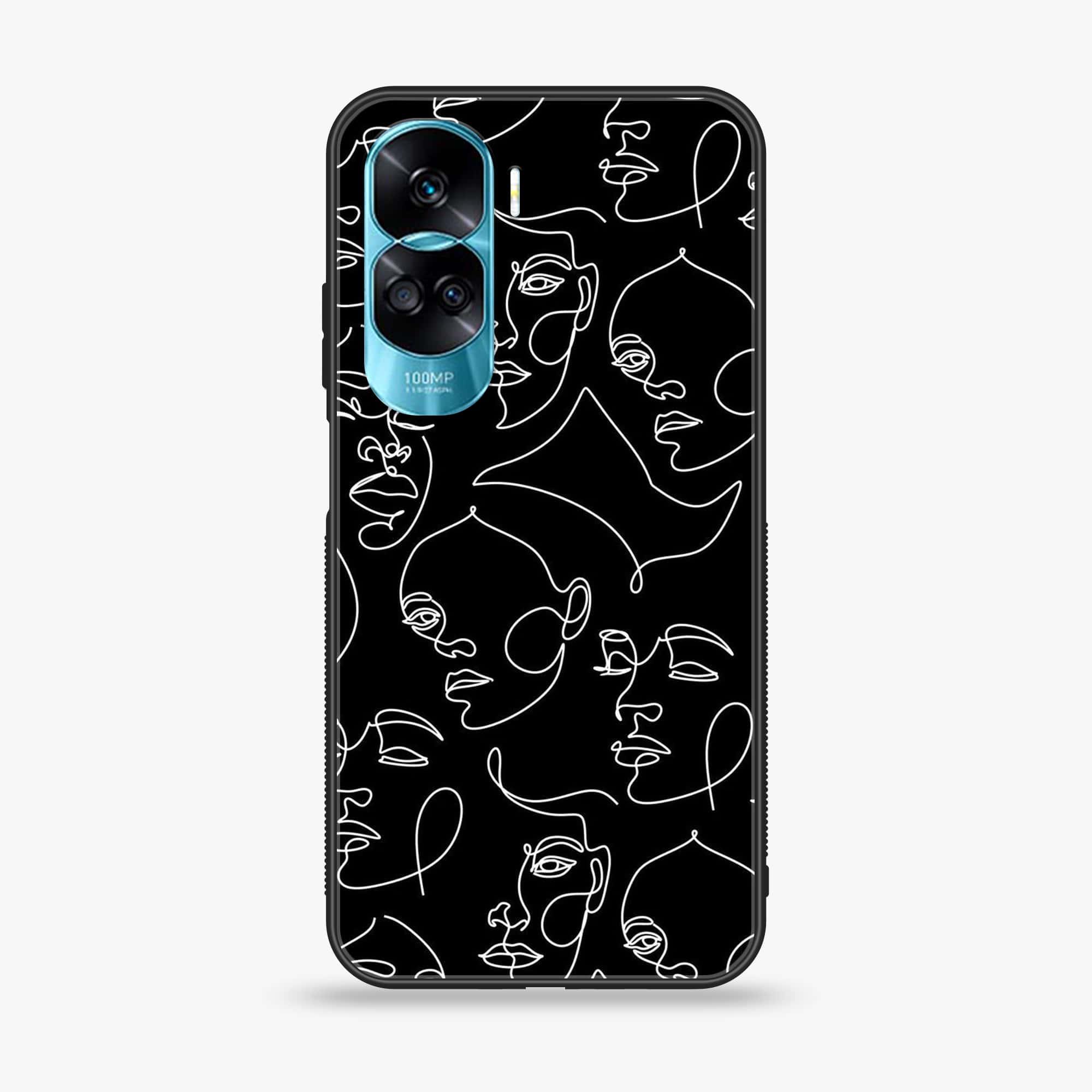 Honor 90 Lite - Girl Line Art Series - Premium Printed Glass soft Bumper shock Proof Case