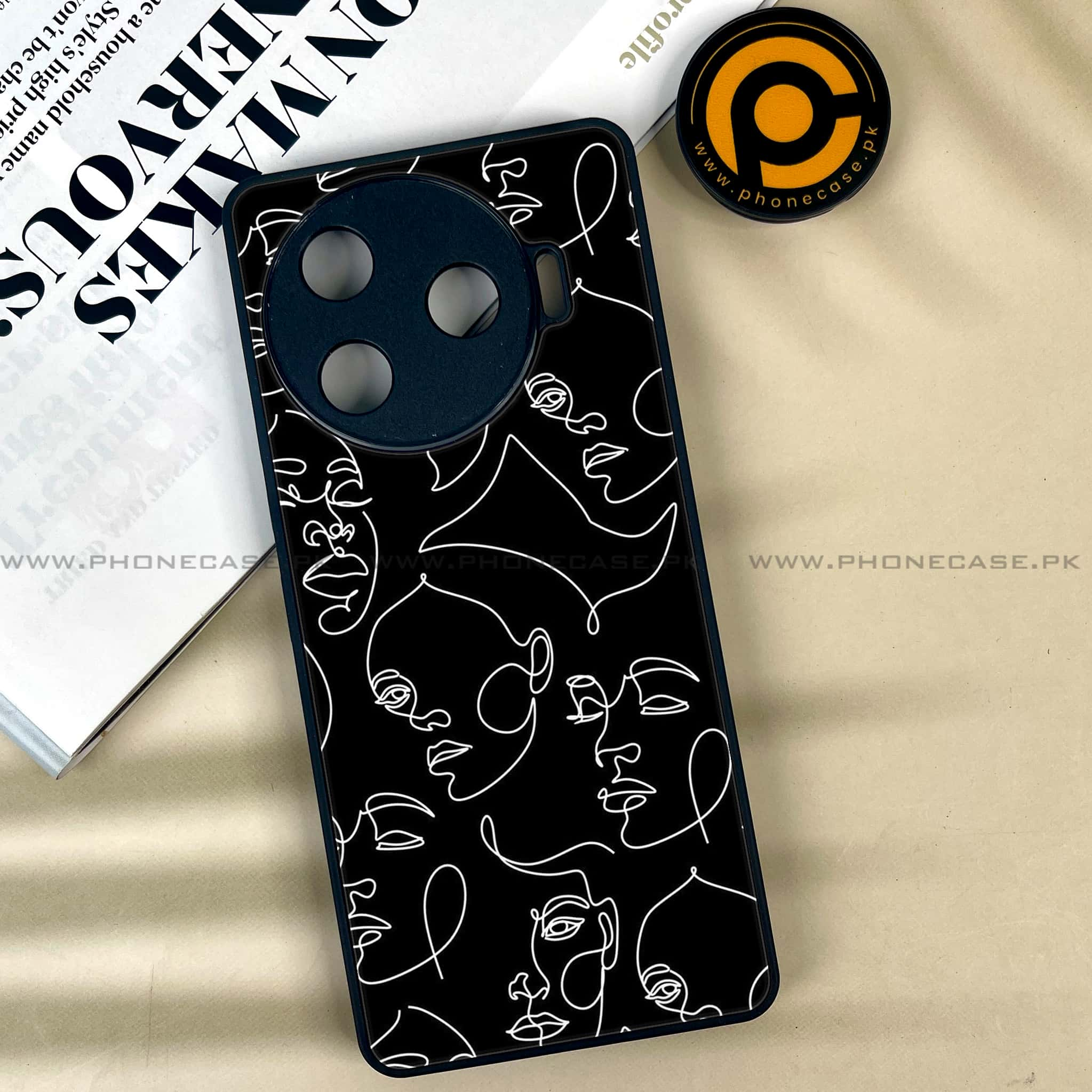 Tecno Camon 30 Pro - Girls Line Art Series - Premium Printed Glass soft Bumper shock Proof Case