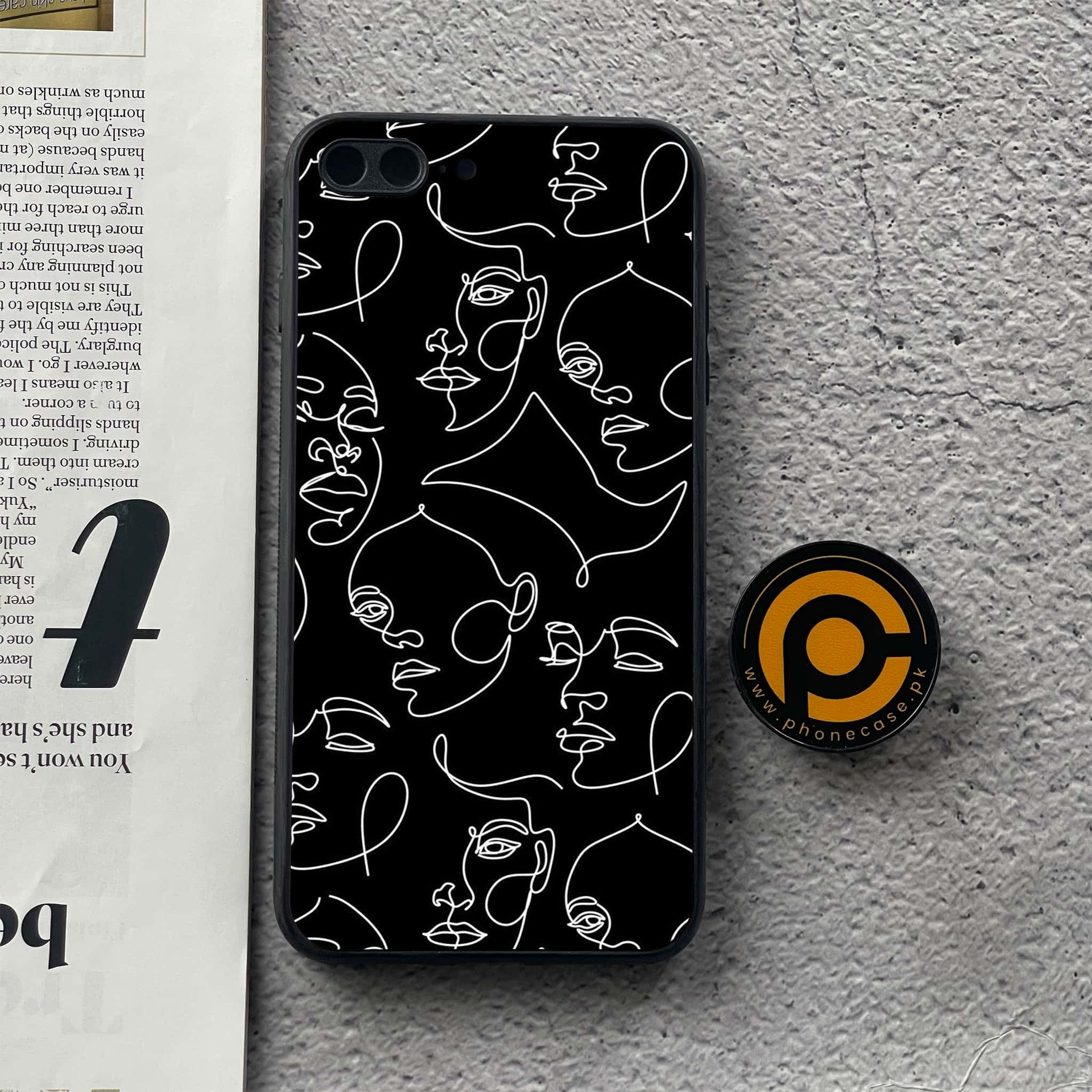iPhone 7Plus  - Girl Line Art Series - Premium Printed Glass soft Bumper shock Proof Case